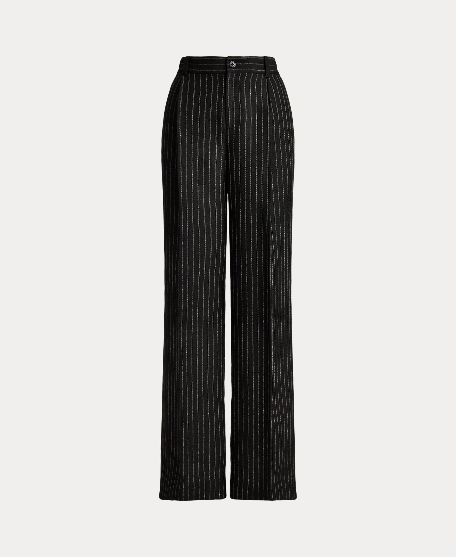Calças Largas de Linho com Risca Diplomática Preto-6