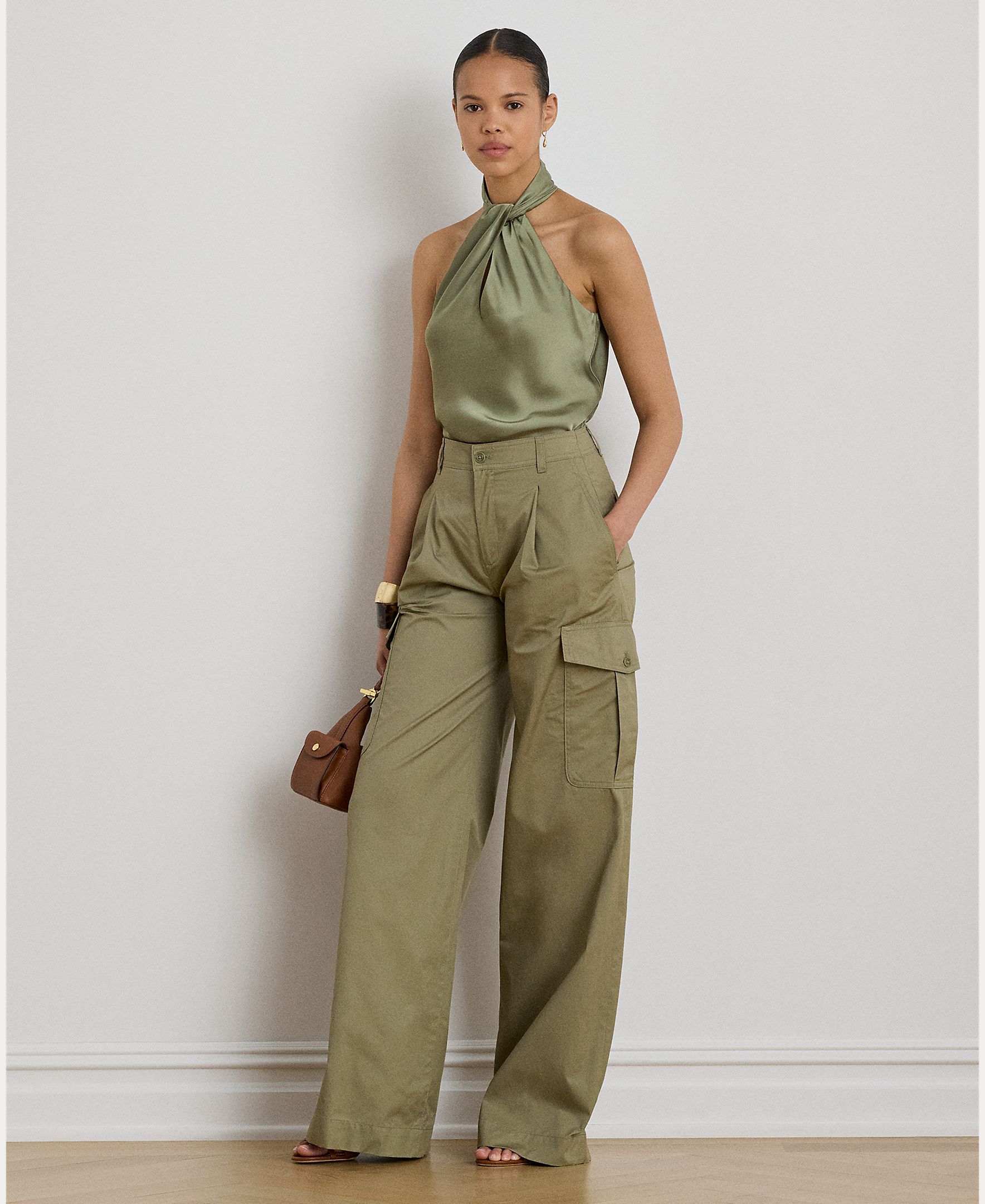 Lauren Ralph Lauren - Pantalón ancho de mujer estilo cargo de algodón.