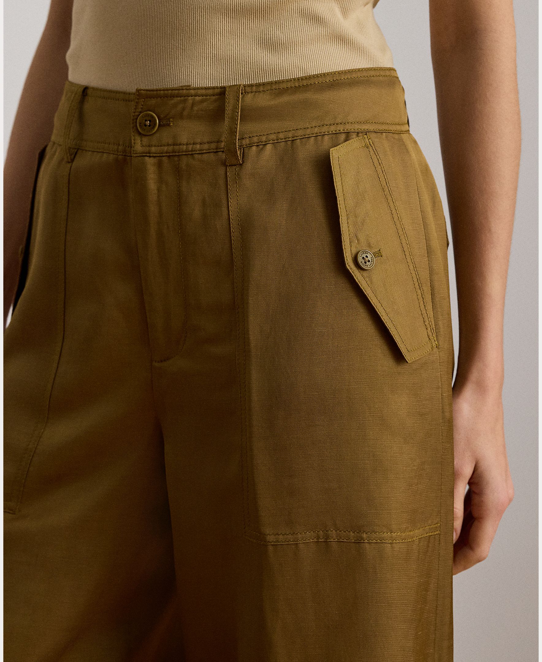 Calças Largas de Estilo Cargo Justas no Tornozelo Camel-5