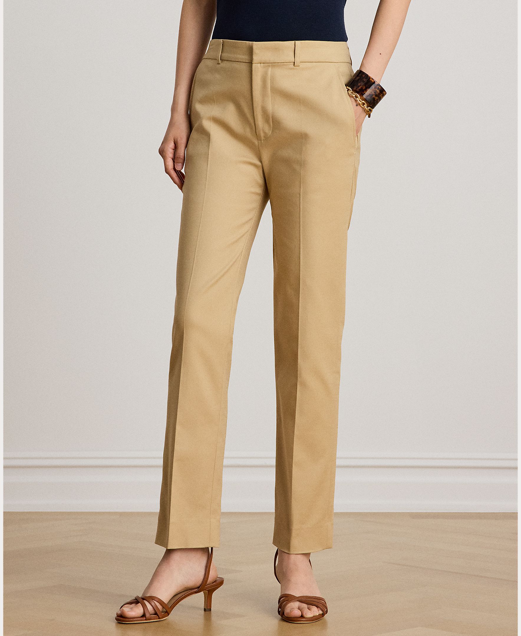 Calças Regular de Sarja Slim Fit Camel-3