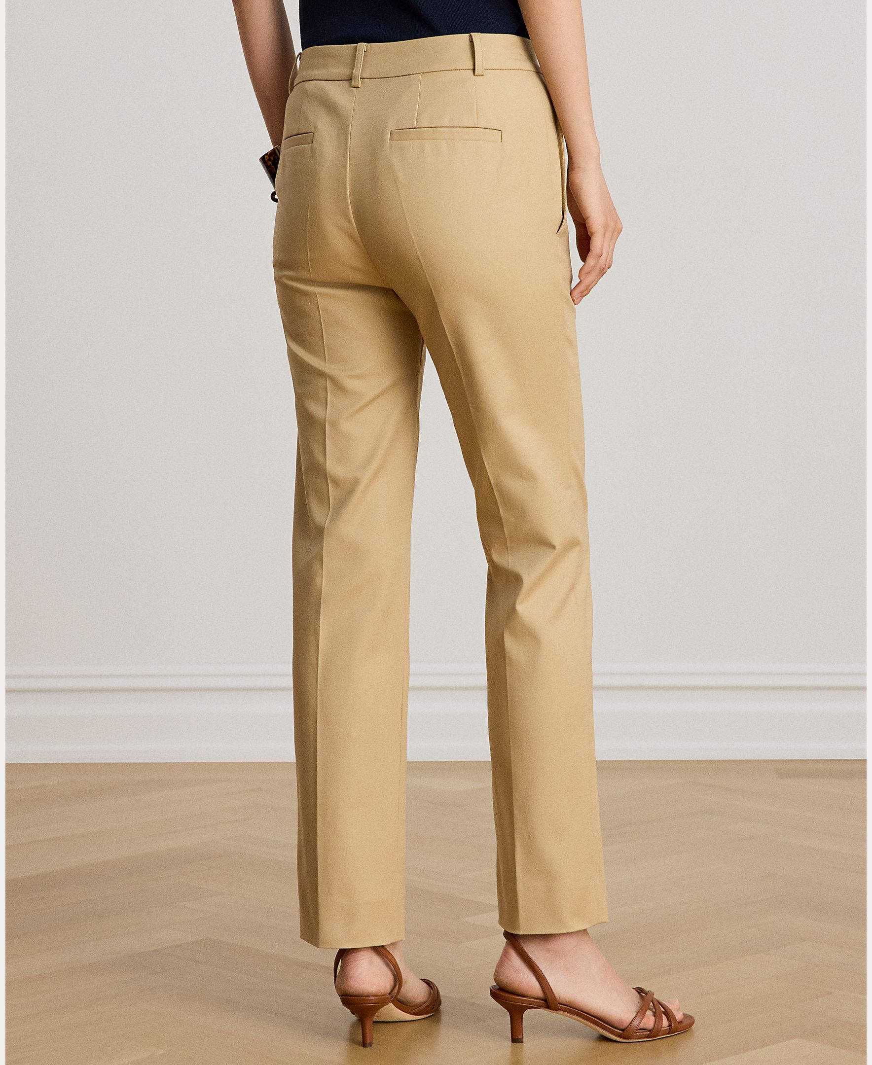 Calças Regular de Sarja Slim Fit Camel-4