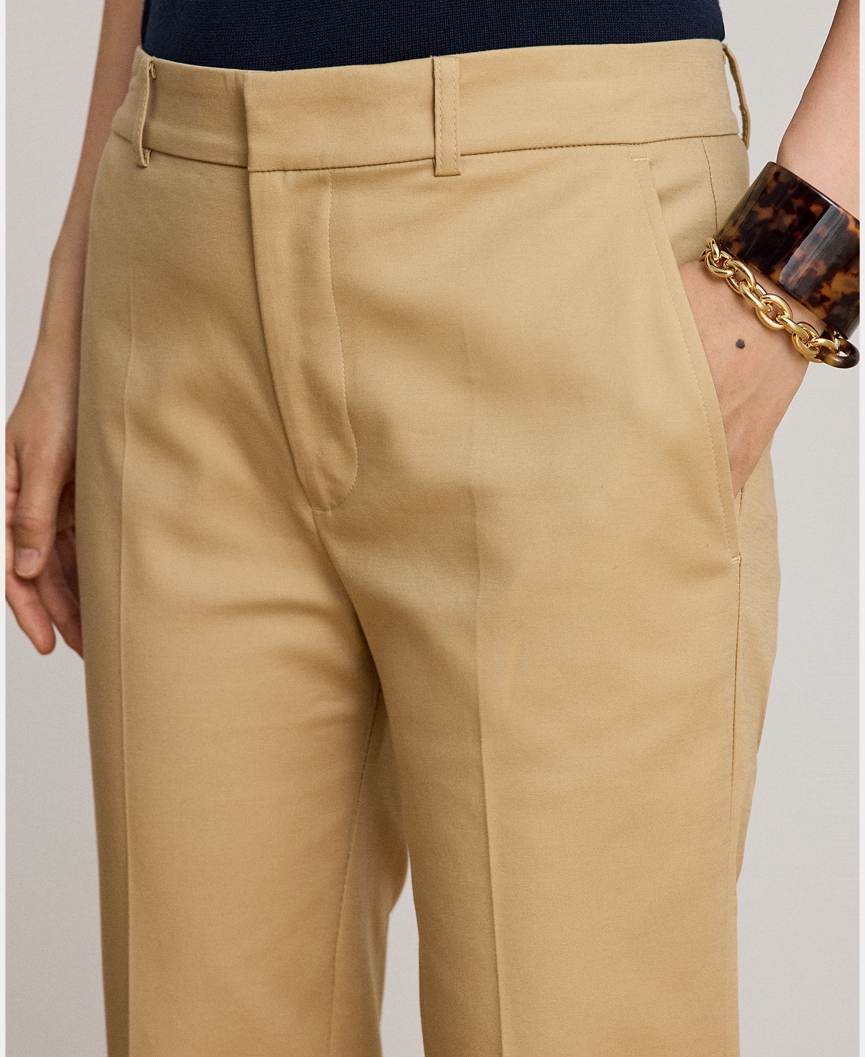 Calças Regular de Sarja Slim Fit Camel-5
