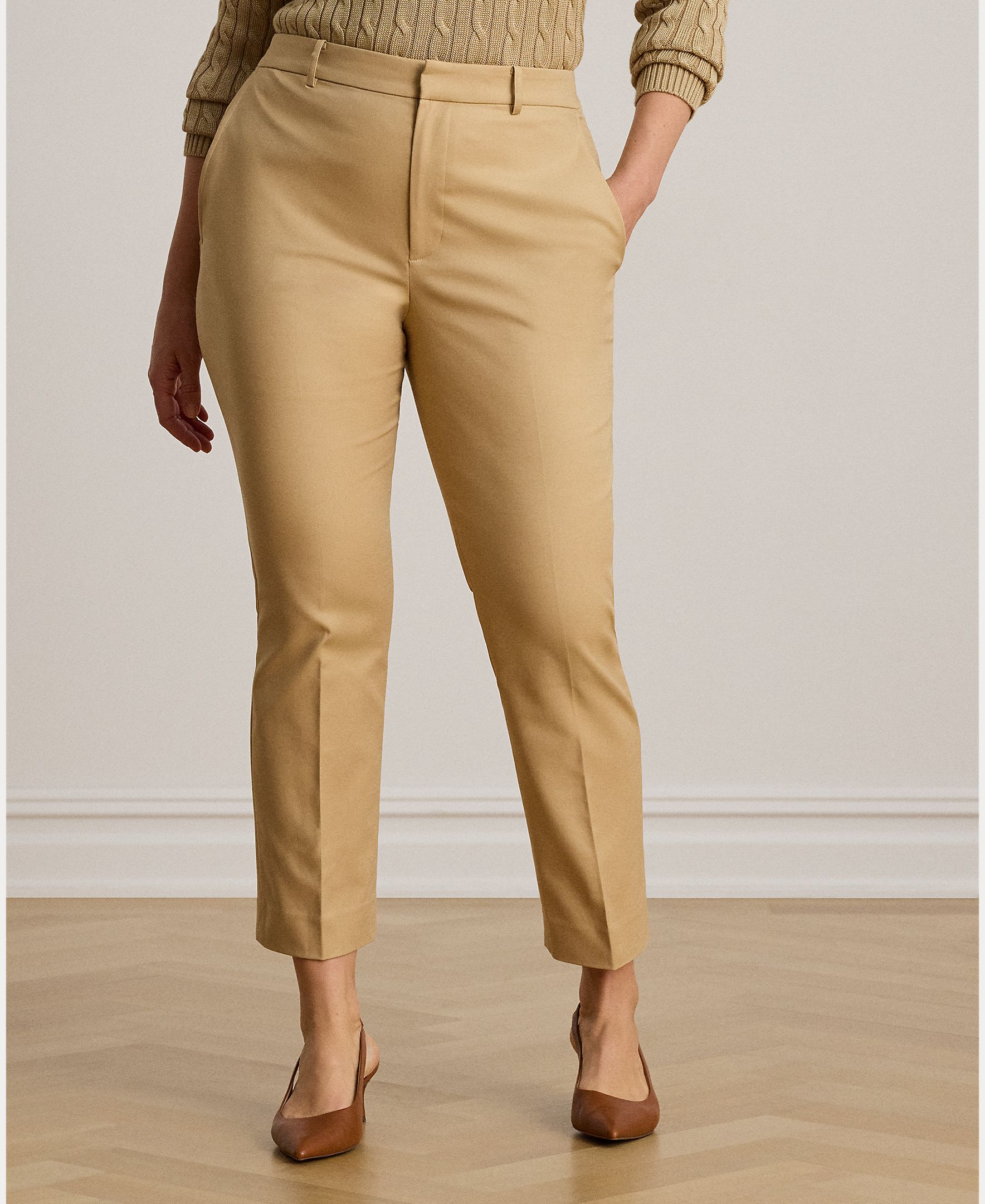 Calças Regular de Sarja Slim Fit Camel-7