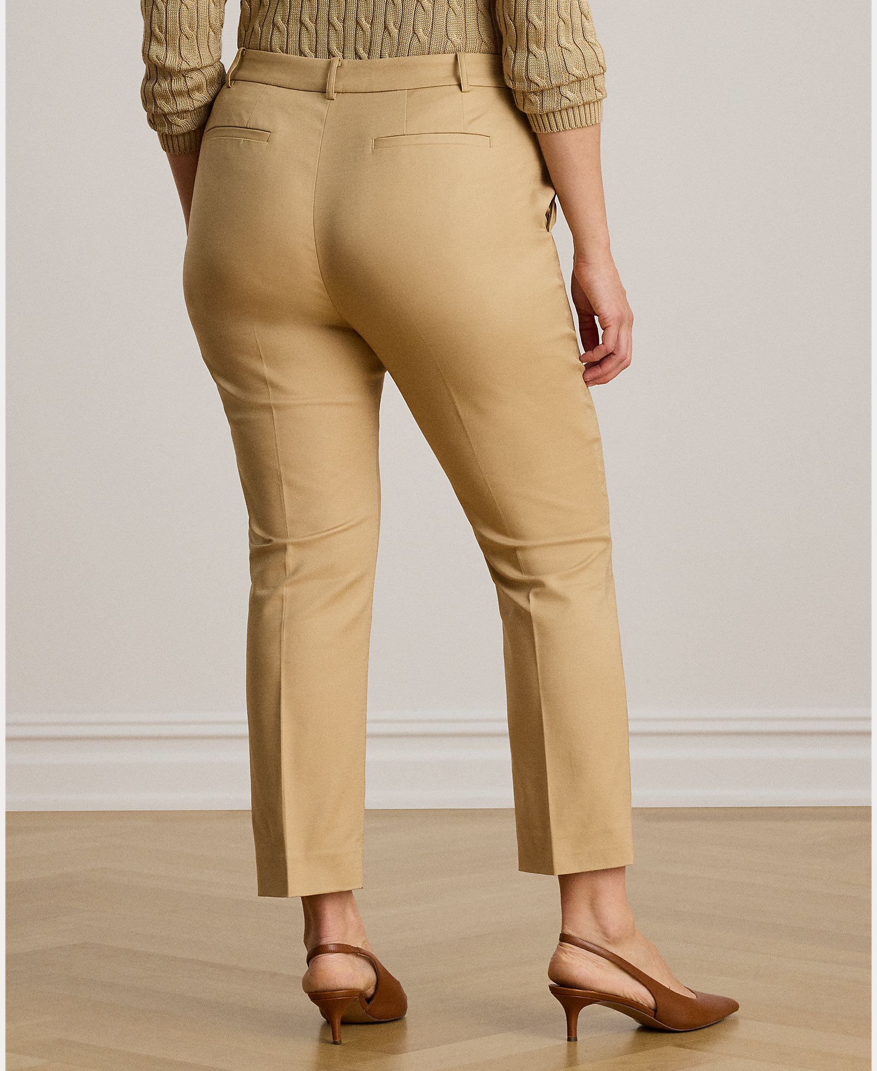 Calças Regular de Sarja Slim Fit Camel-8