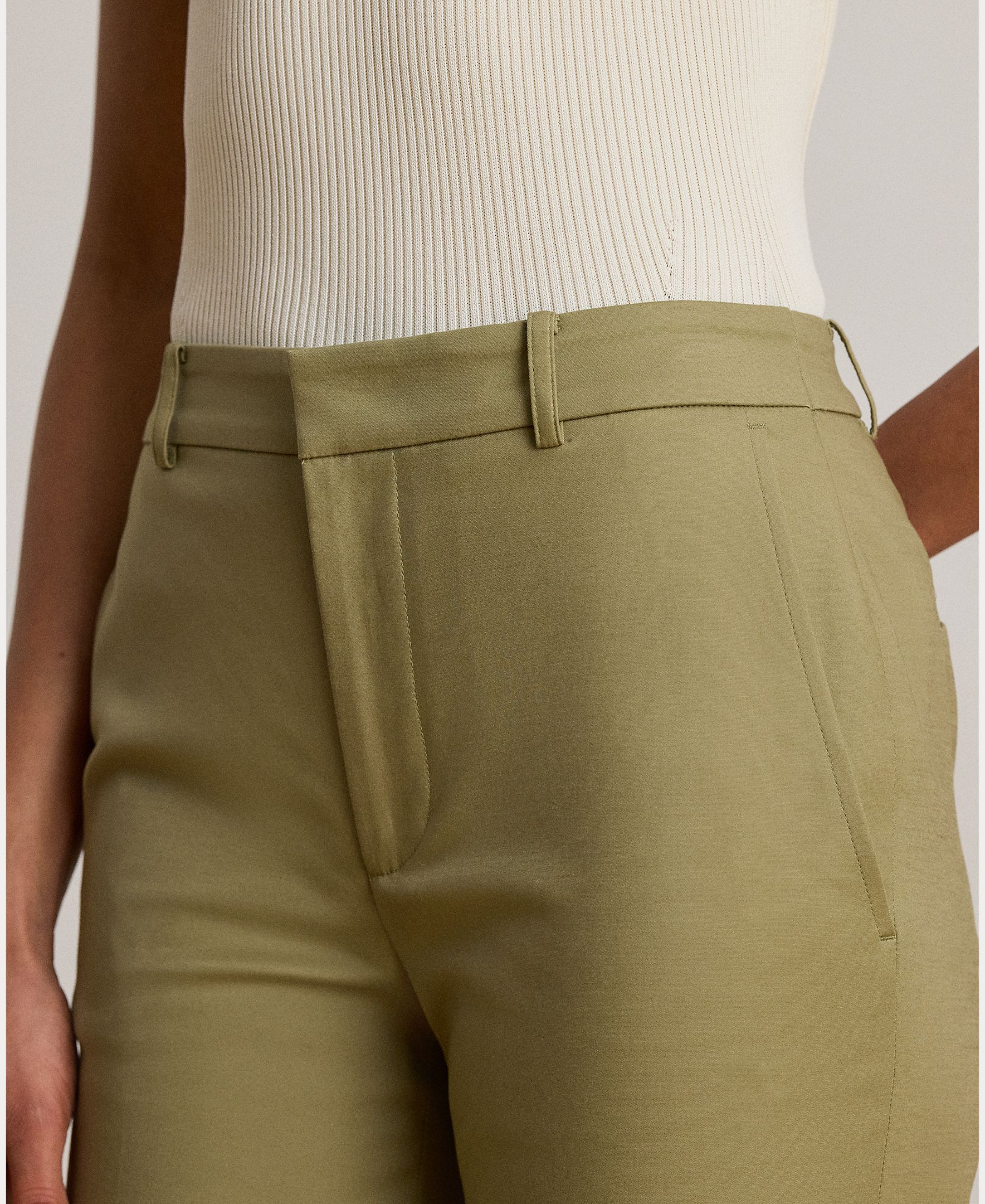 Calças Regular de Sarja Slim Fit Caqui-5