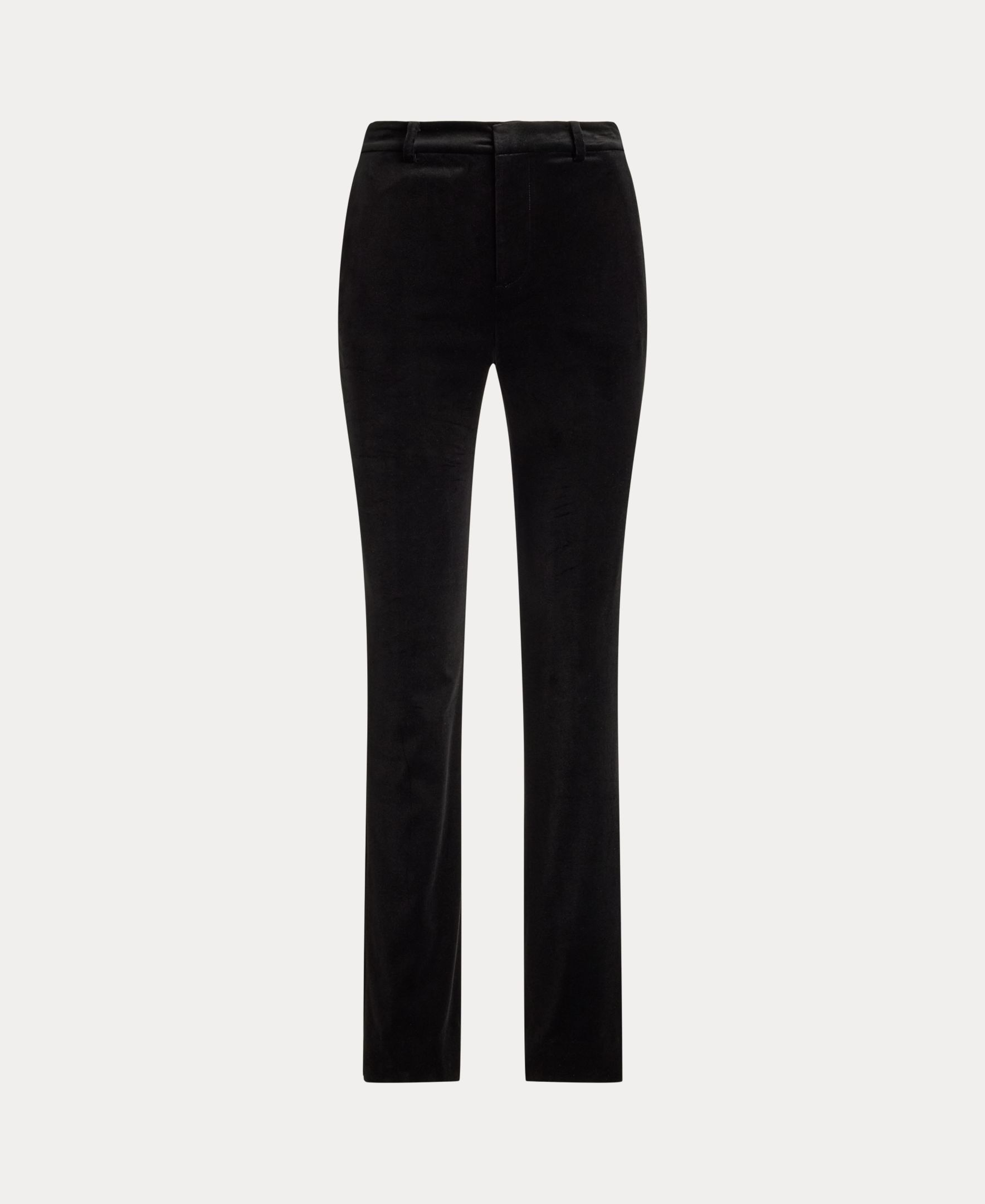 Calças Regular de Veludo com Cintura Subida Preto-7