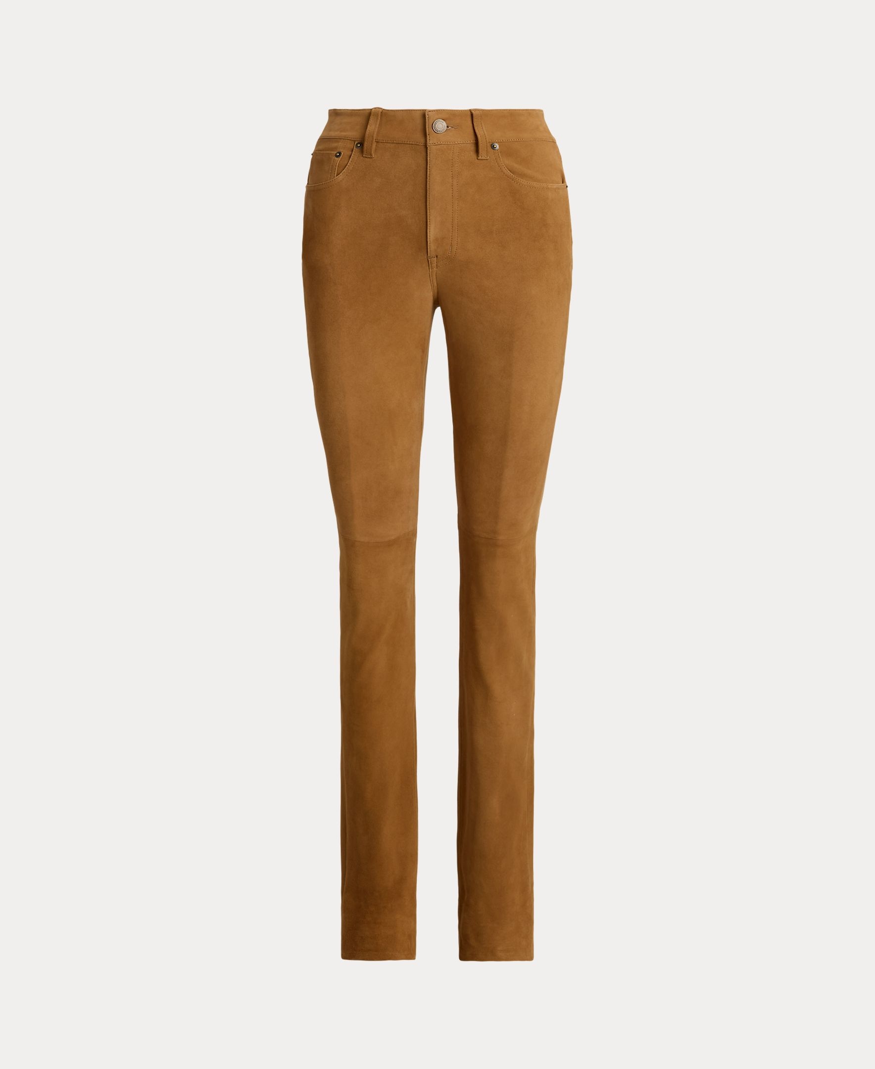 Calças Regular de Camurça Slim Fit Castanho-claro-7