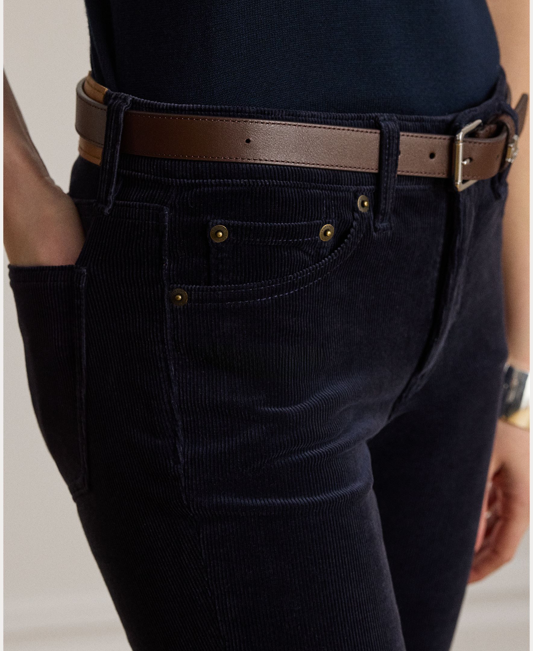 Calças Regular de Bombazina Slim Fit, Disponível em Tamanhos Grandes Azul-marinho-5