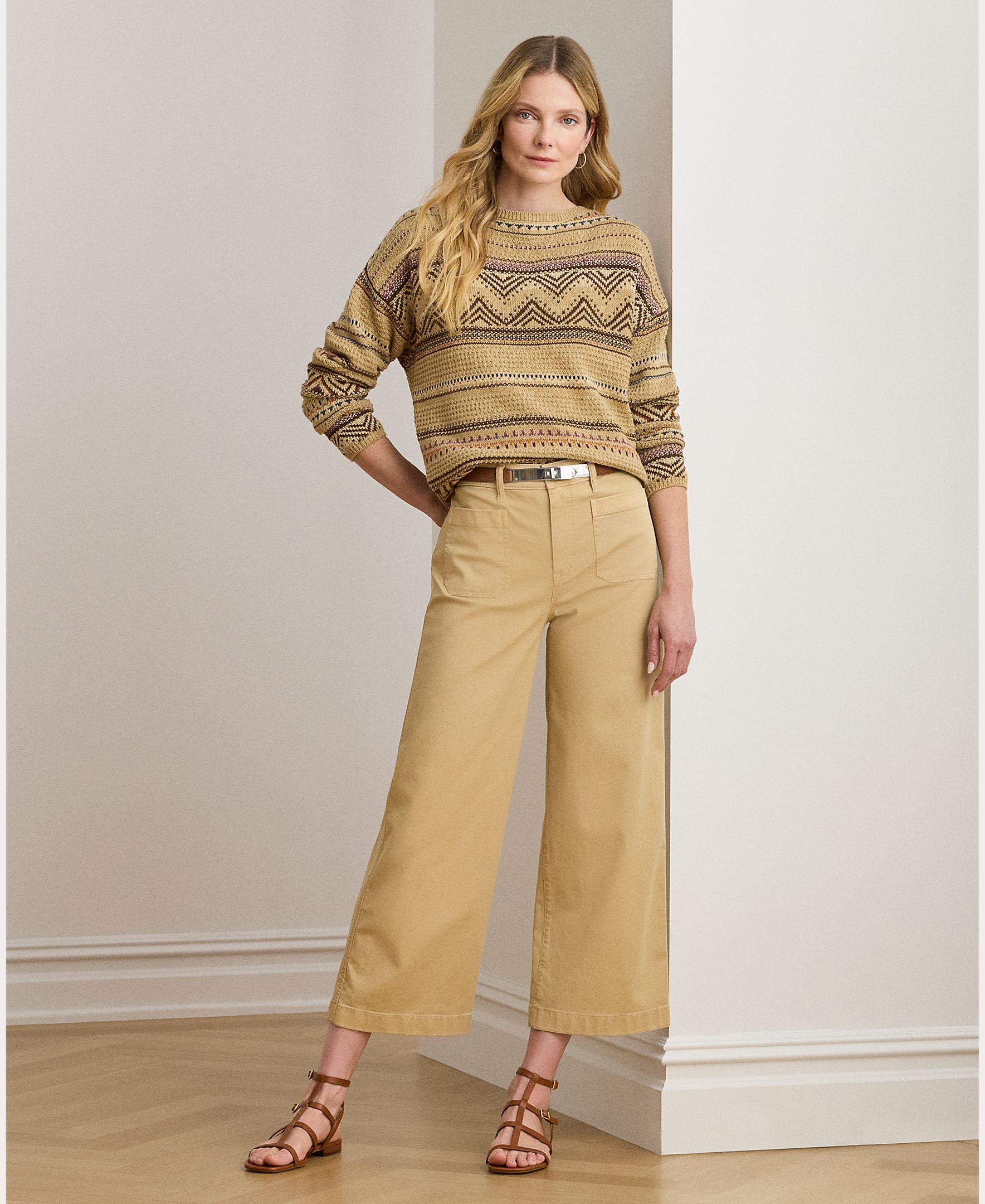 Pantalón ancho de mujer de algodón con silueta recortada - Lauren Ralph Lauren - Beige Beige-1