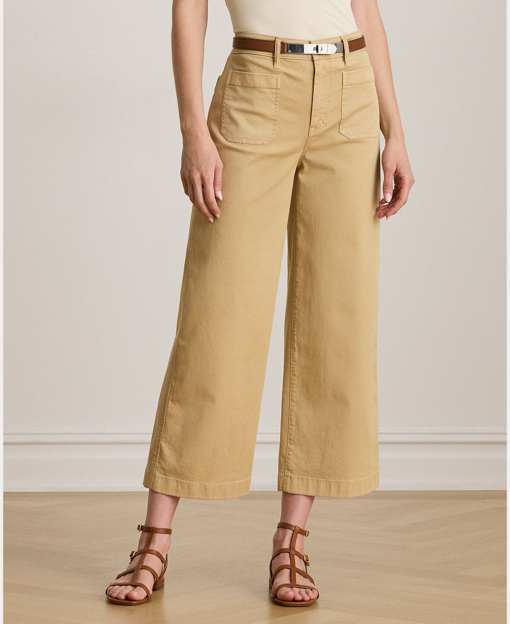 Pantalón ancho de mujer de algodón con silueta recortada - Lauren Ralph Lauren - Beige Beige-3