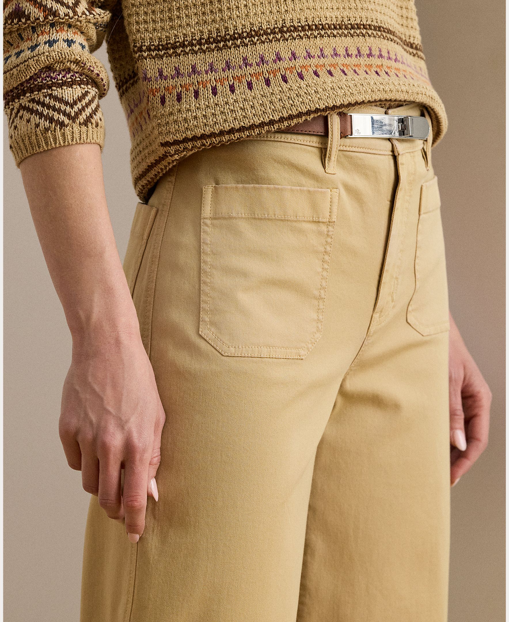 Pantalón ancho de mujer de algodón con silueta recortada - Lauren Ralph Lauren - Beige Beige-5