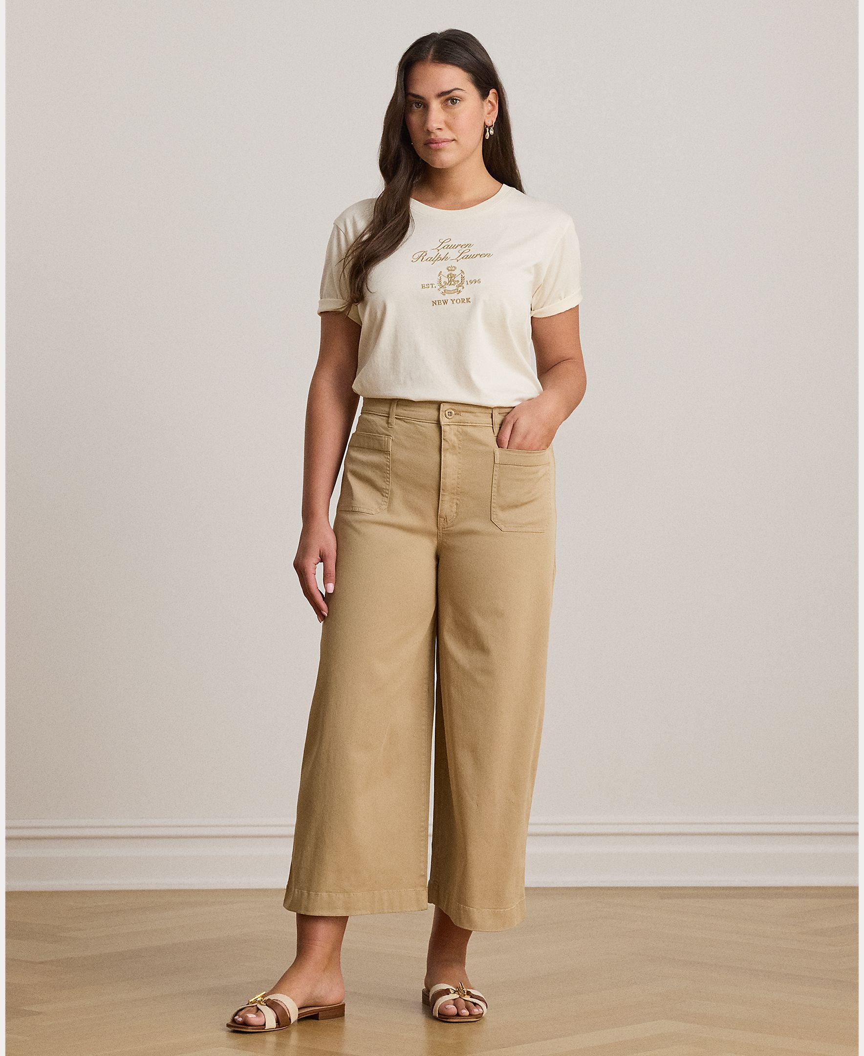 Pantalón ancho de mujer de algodón con silueta recortada - Lauren Ralph Lauren - Beige Beige-6