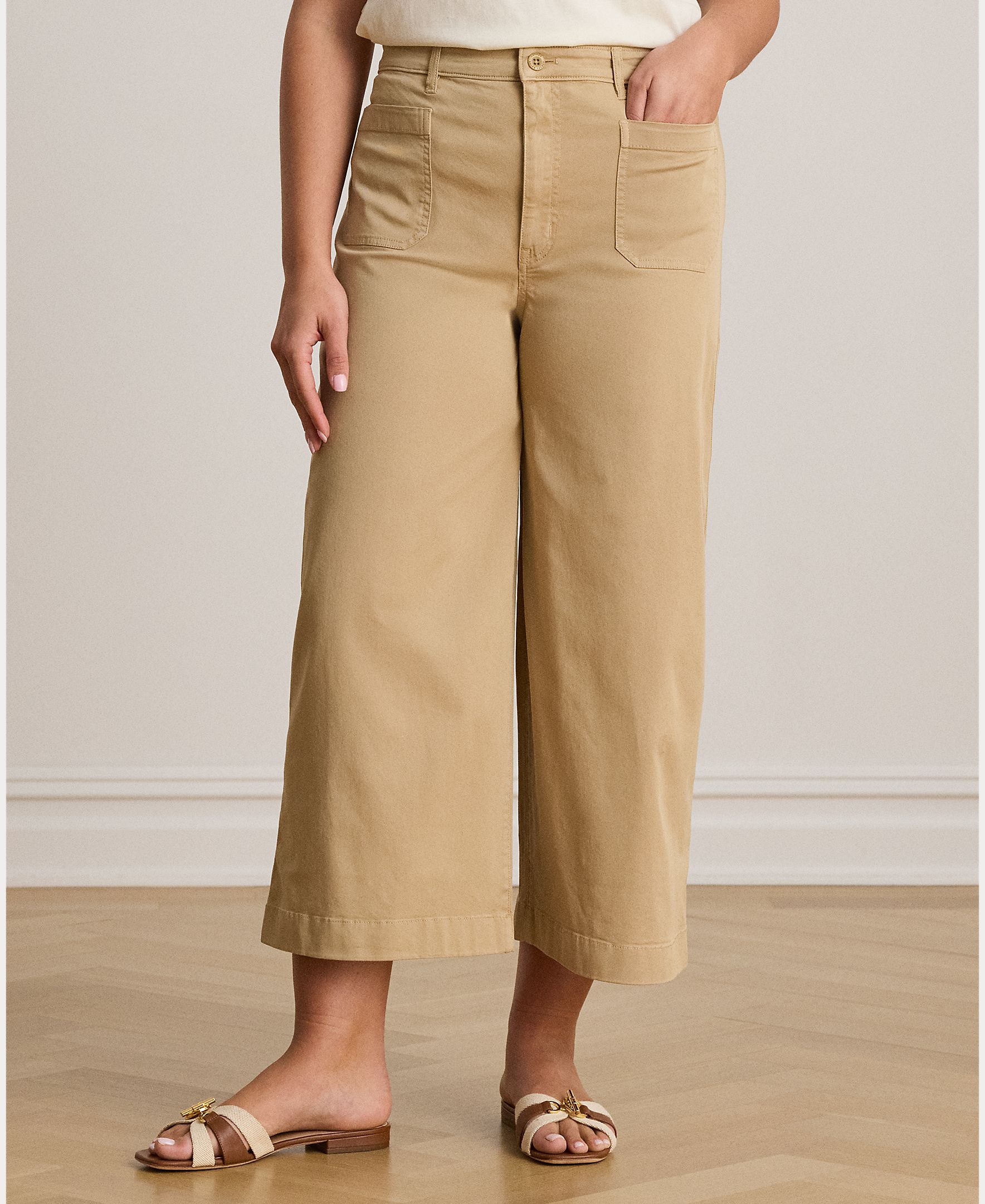 Pantalón ancho de mujer de algodón con silueta recortada - Lauren Ralph Lauren - Beige Beige-7