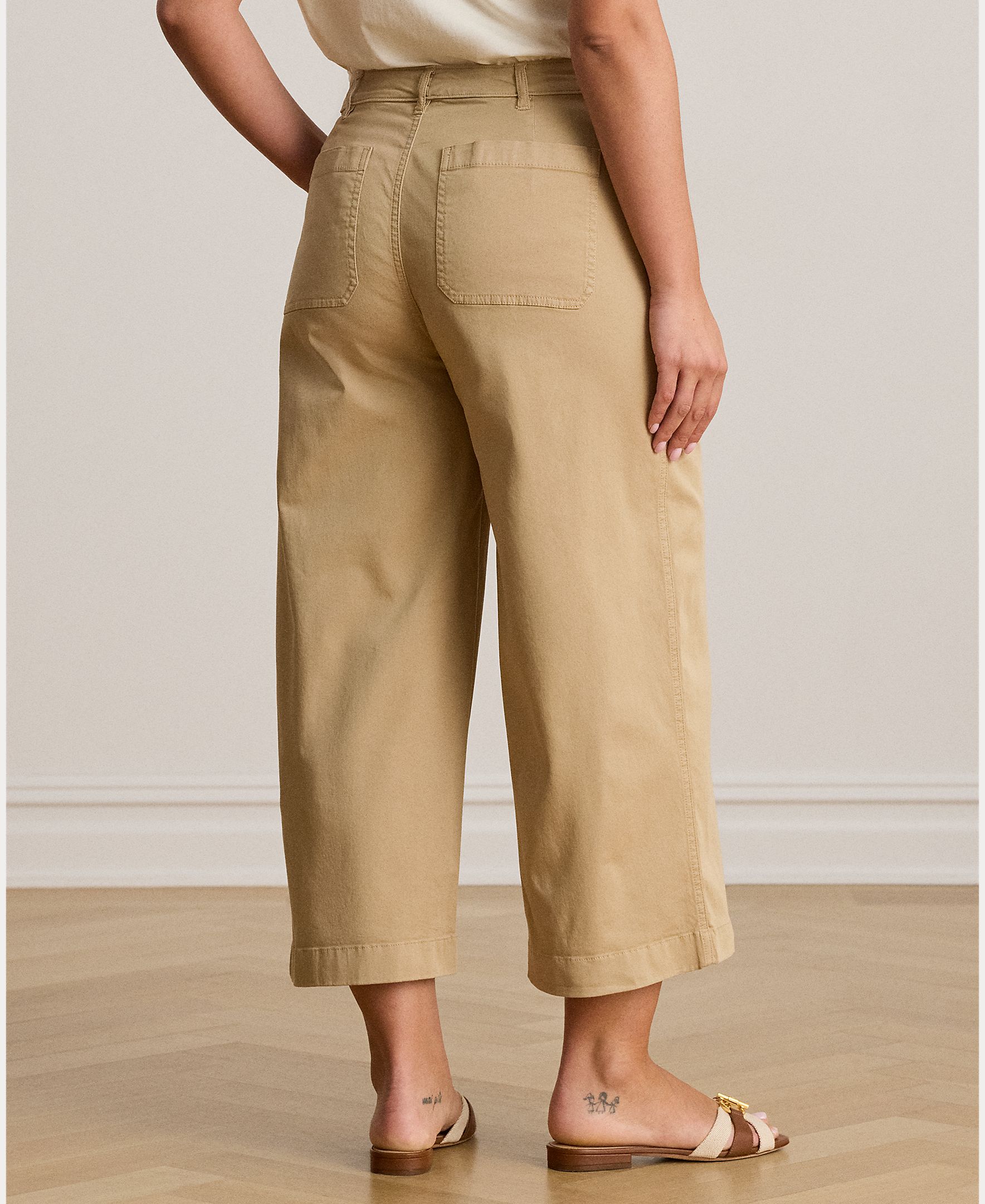 Pantalón ancho de mujer de algodón con silueta recortada - Lauren Ralph Lauren - Beige Beige-8