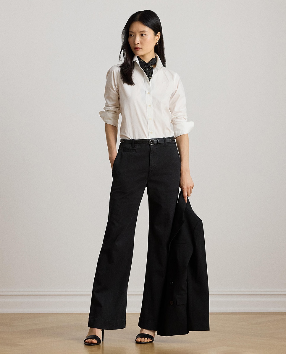 Calças Regular de Algodão Elástico Preto-1