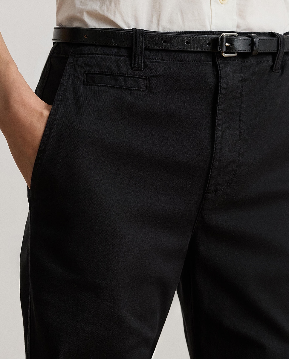 Calças Regular de Algodão Elástico Preto-5