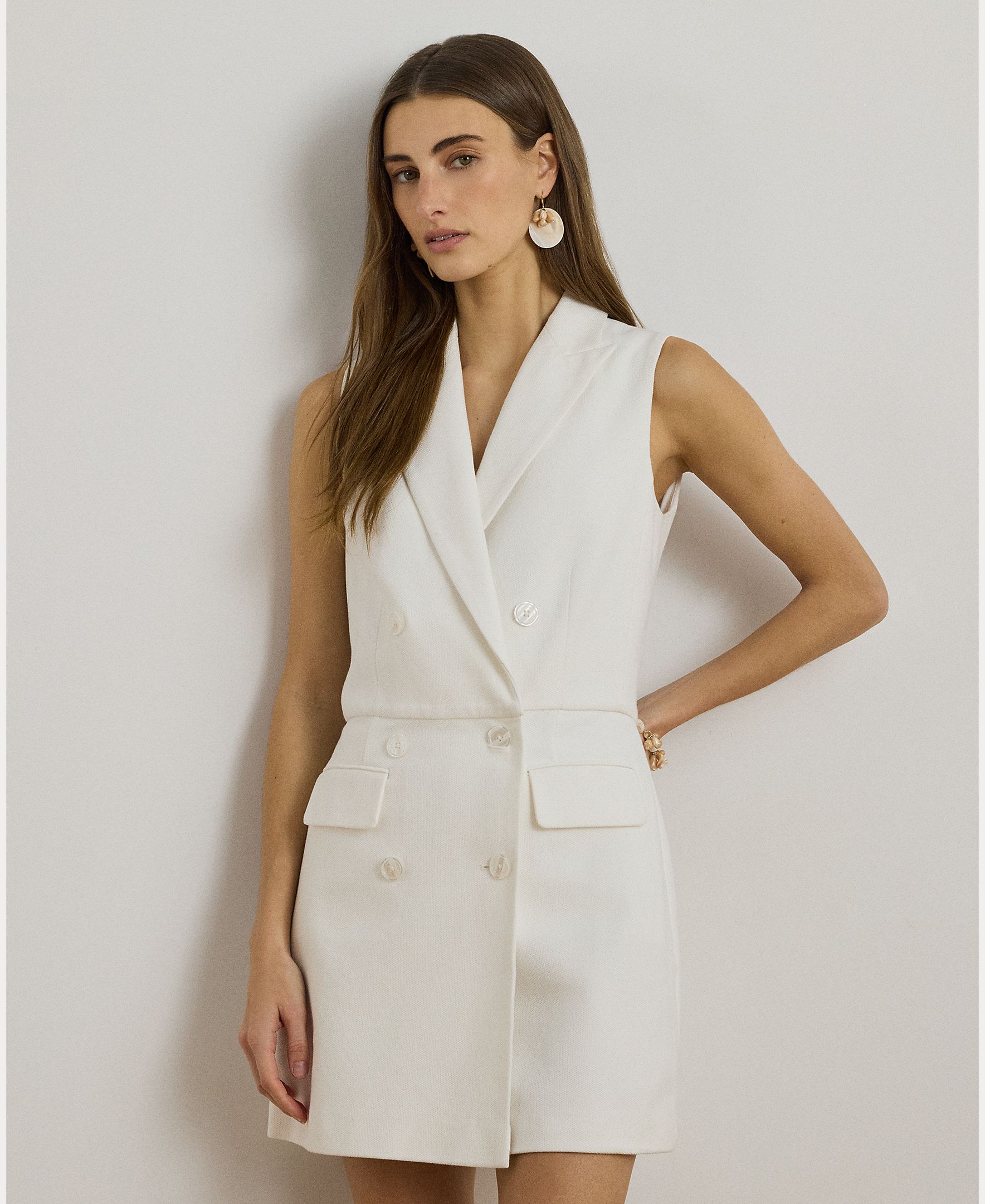 Vestido Curto de Crepe com Abotoadura Dupla Branco-4