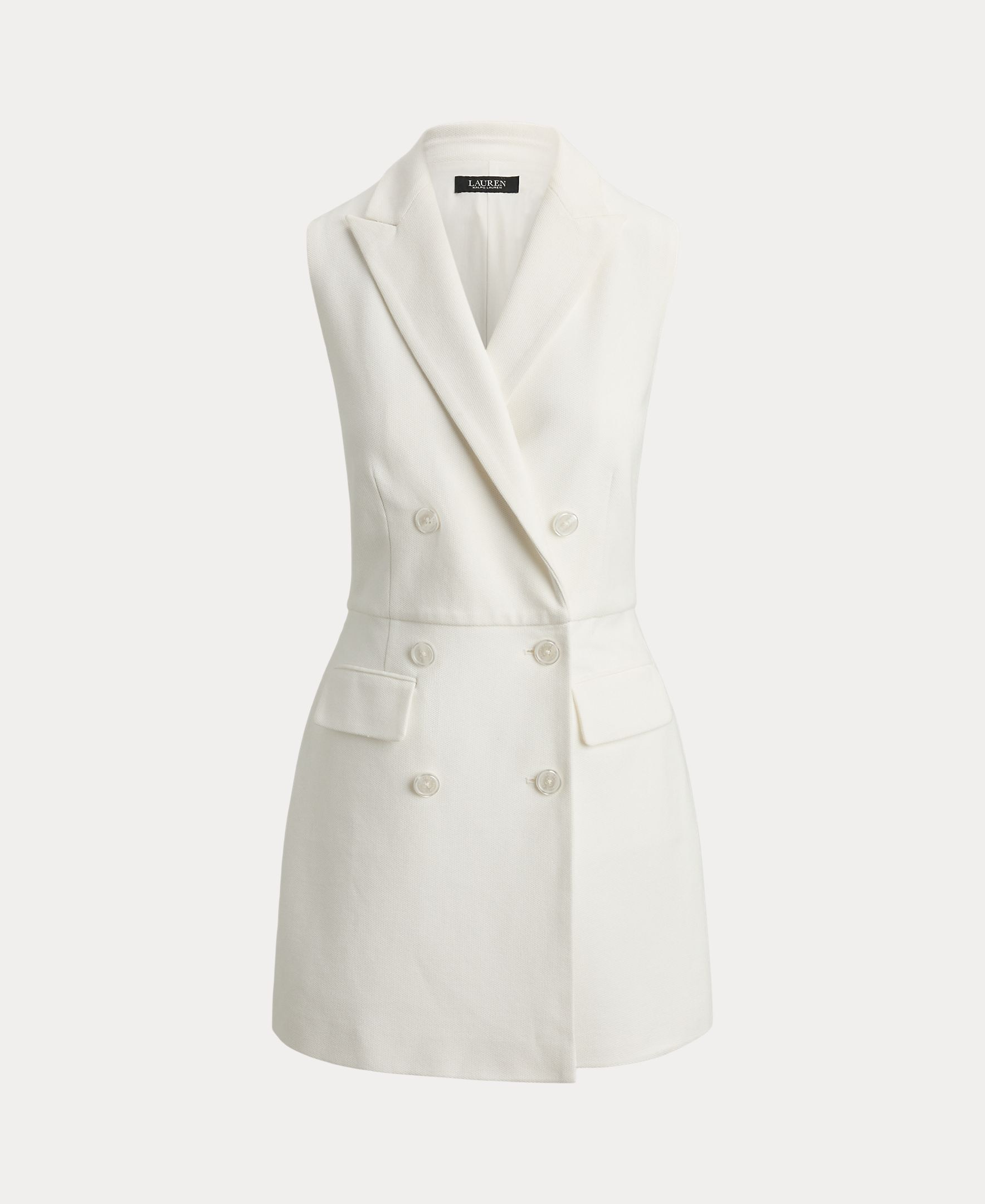 Vestido Curto de Crepe com Abotoadura Dupla Branco-6