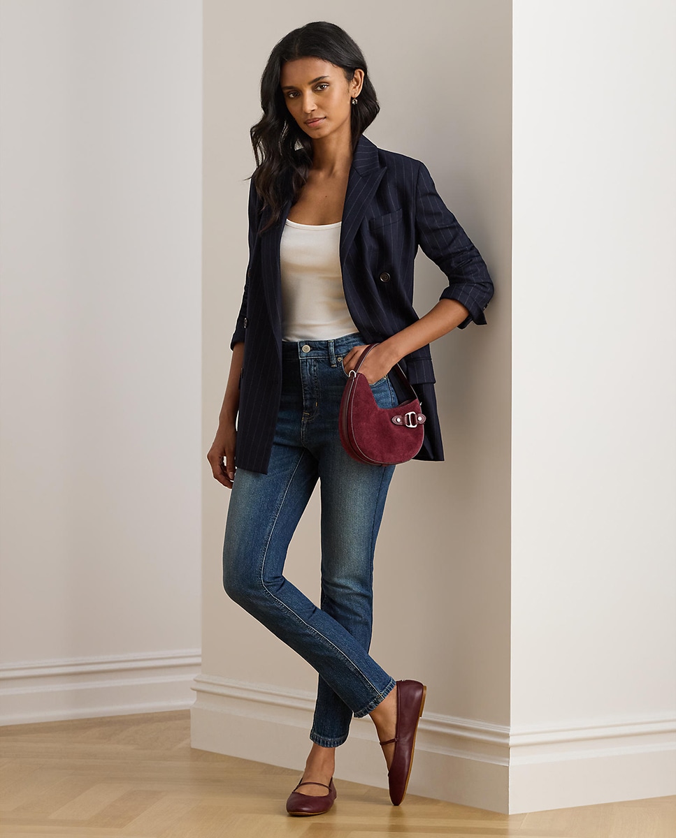 Jeans Straight Recortadas com Cintura Subida Azul-índigo-1