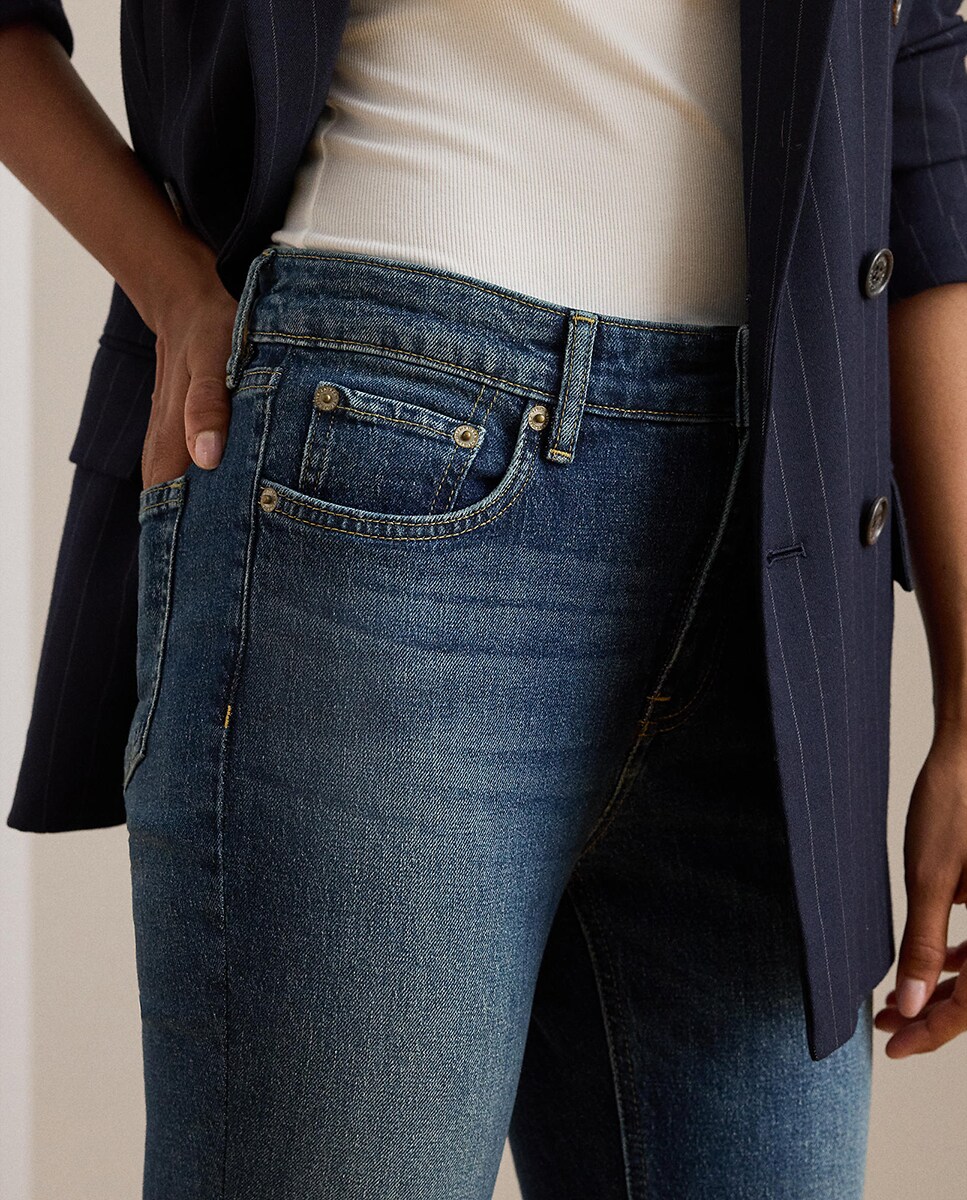 Jeans Straight Recortadas com Cintura Subida Azul-índigo-6