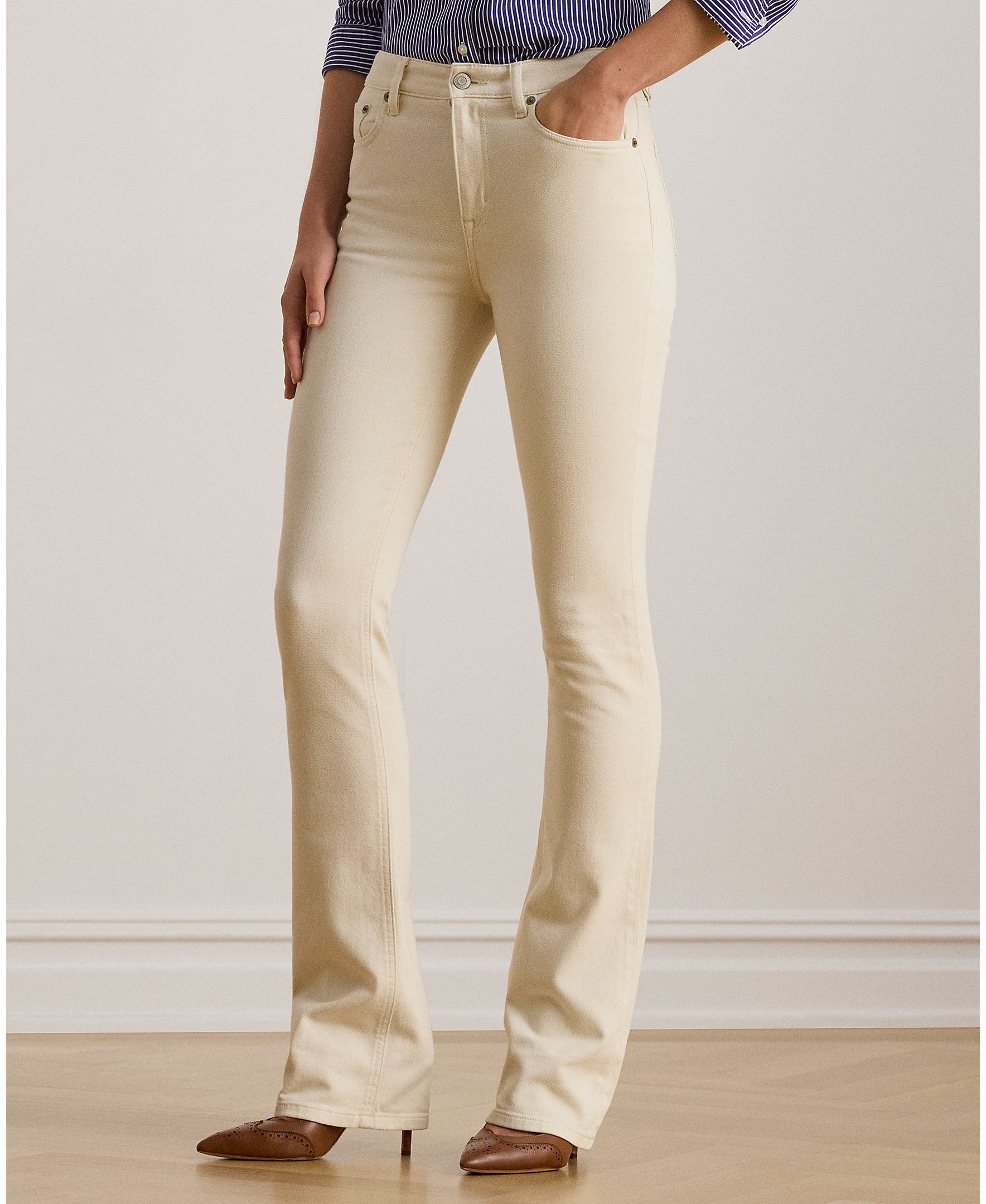 Jeans Straight de Algodão com Cintura Subida Creme-3