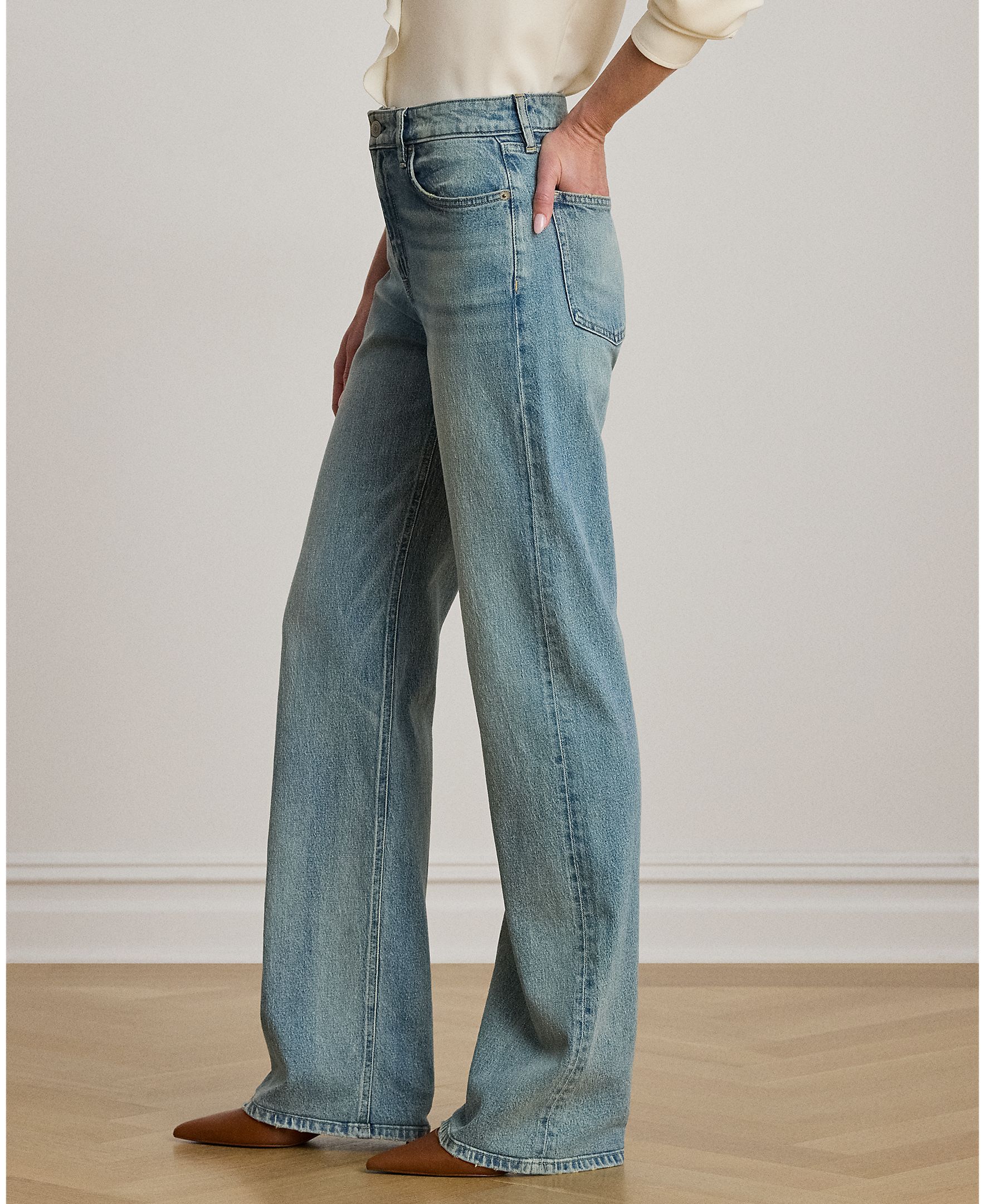 Jeans Straight com Perna Larga e Cintura Subida Azul-índigo-4