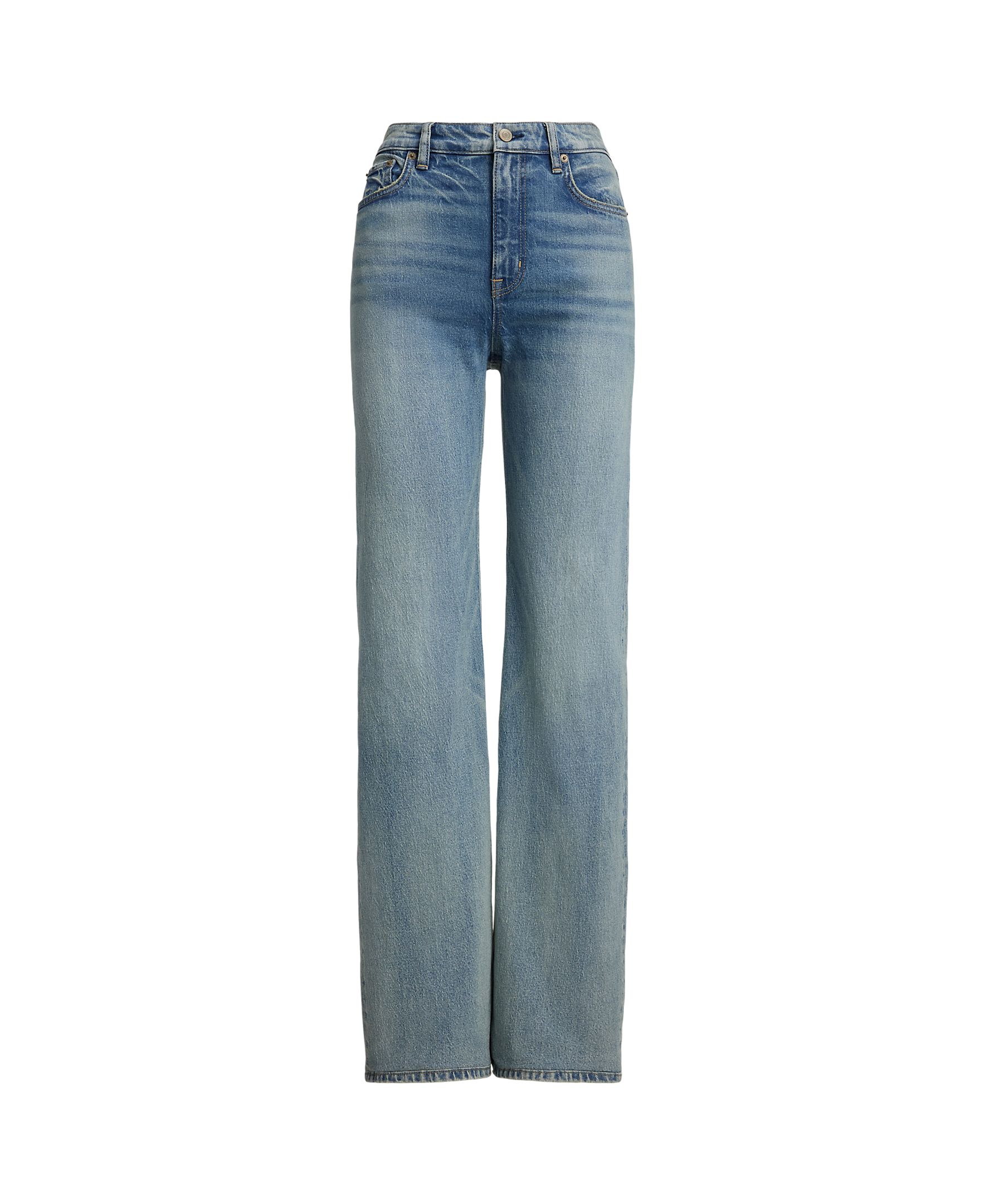Jeans Straight com Perna Larga e Cintura Subida Azul-índigo-6