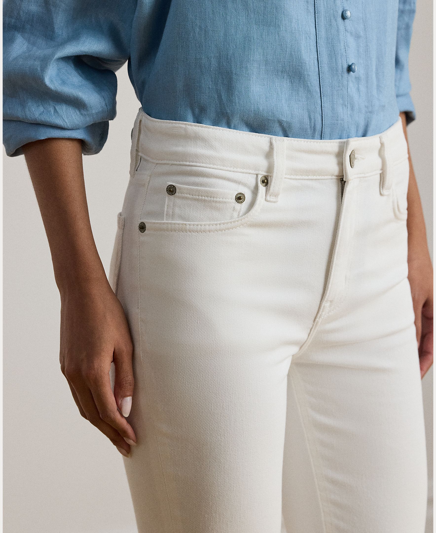 Jeans Straight Bootcut de Cintura Subida Branco-5