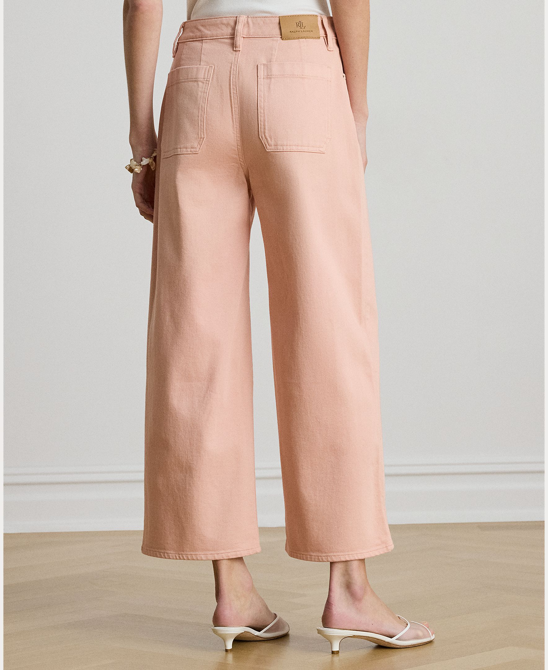 Jeans Largas Recortadas de Algodão Elástico Rosa-claro-3