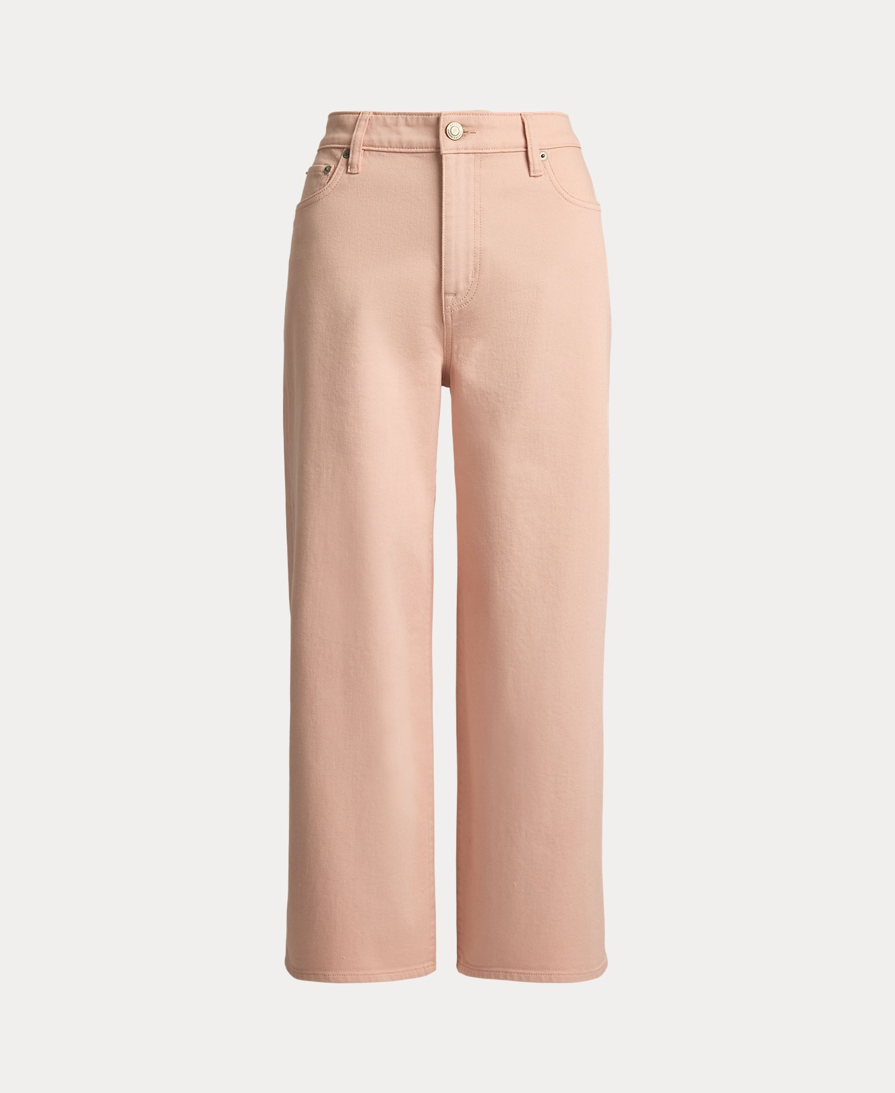 Jeans Largas Recortadas de Algodão Elástico Rosa-claro-7