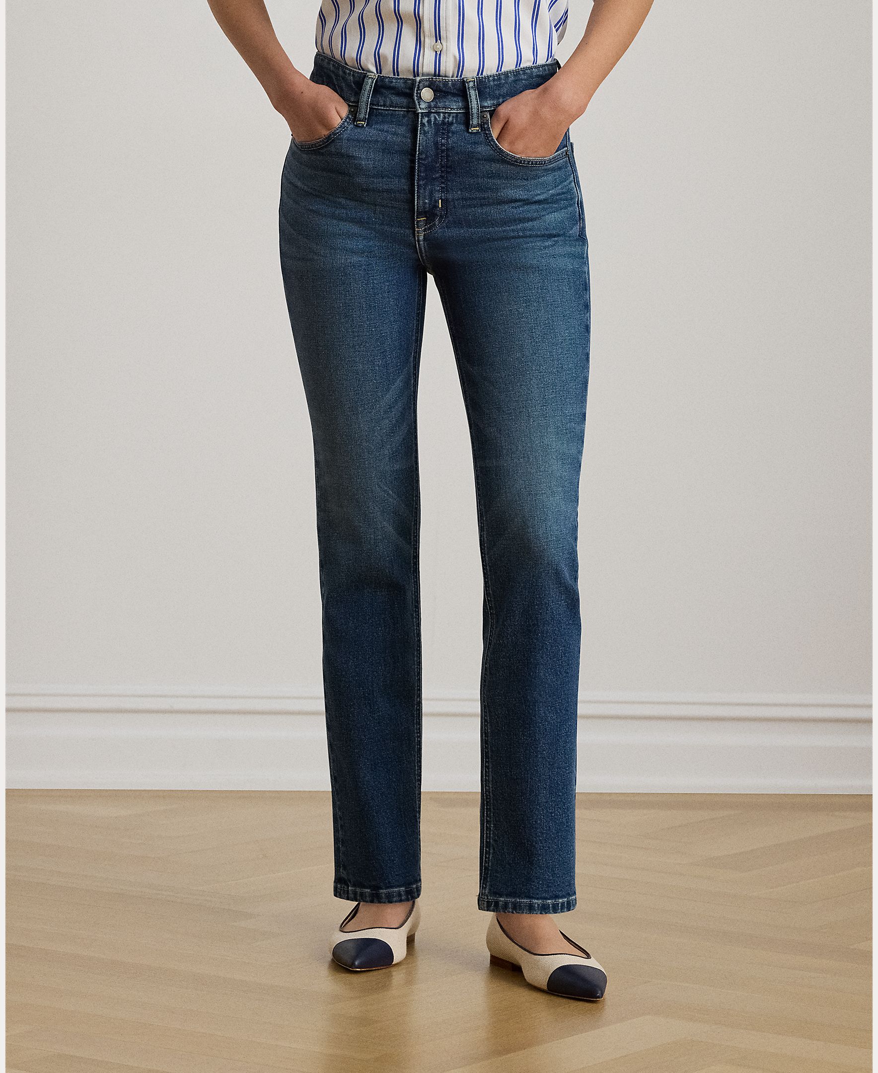 Jeans Straight de Algodão com Cintura Subida Azul-3