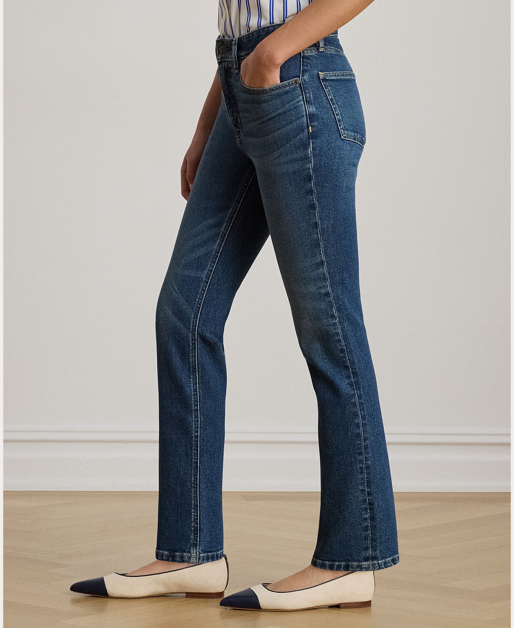 Jeans Straight de Algodão com Cintura Subida Azul-4