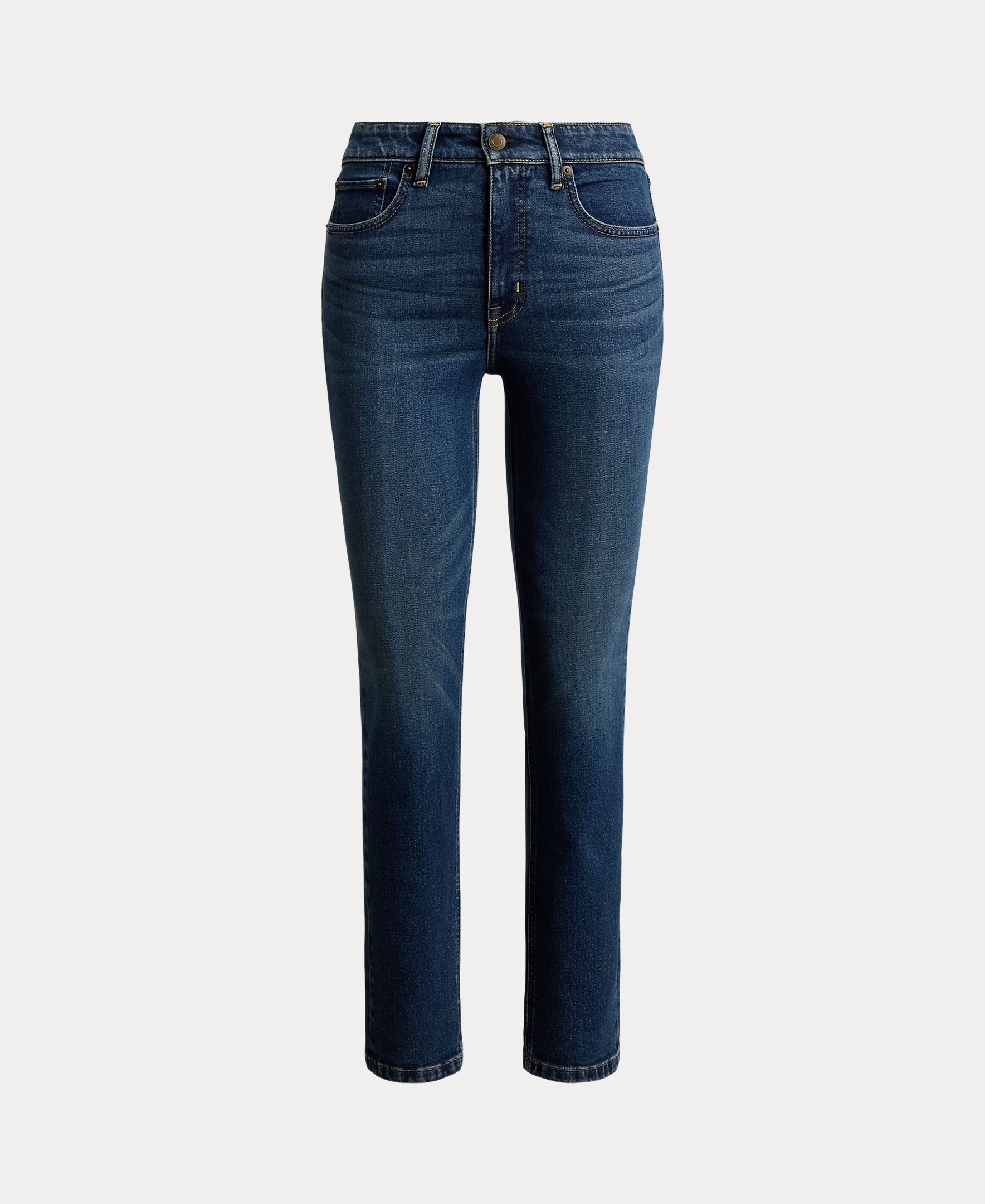 Jeans Straight de Algodão com Cintura Subida Azul-6