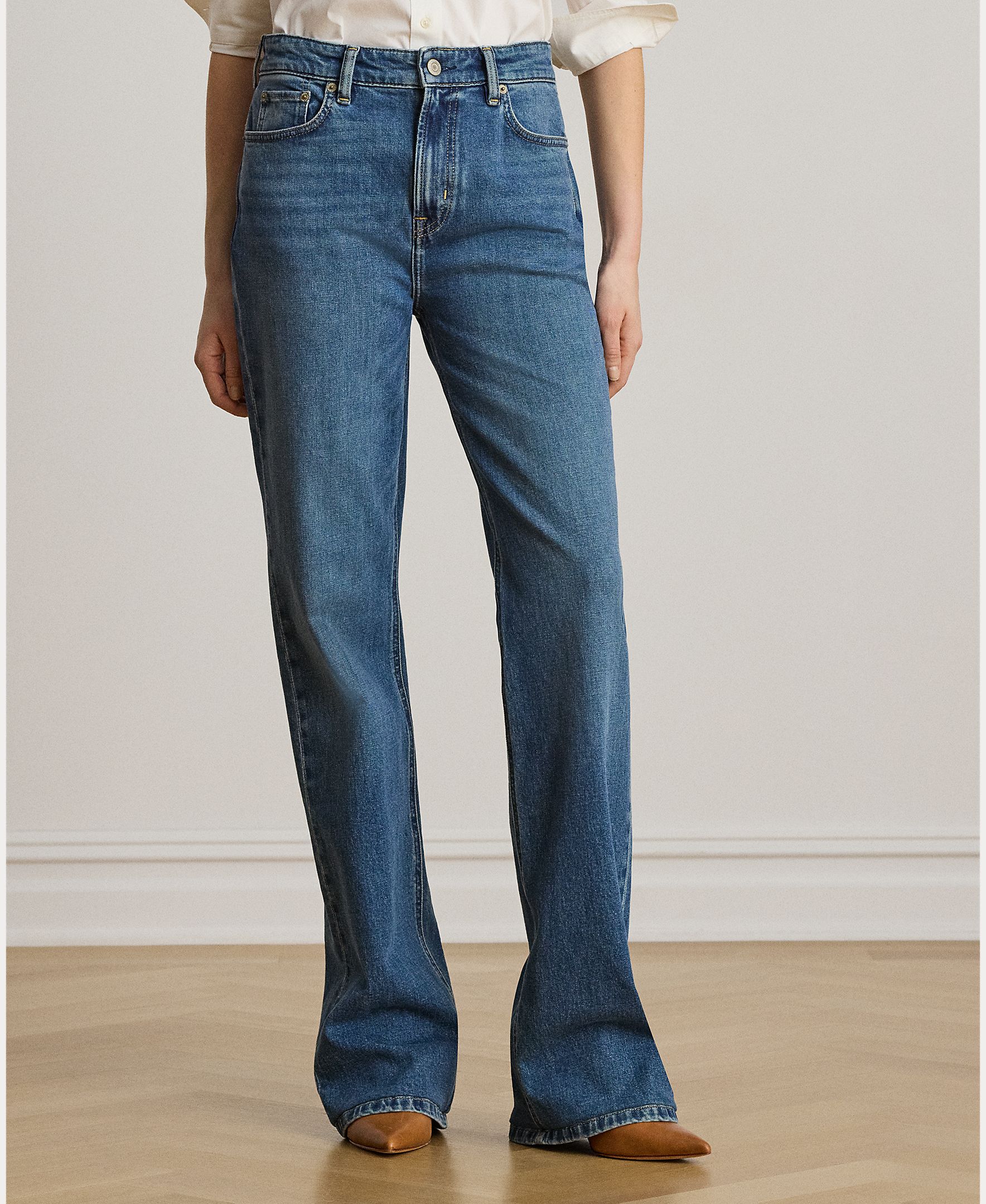 Jeans Straight de Algodão com Cintura Subida Azul-índigo-3
