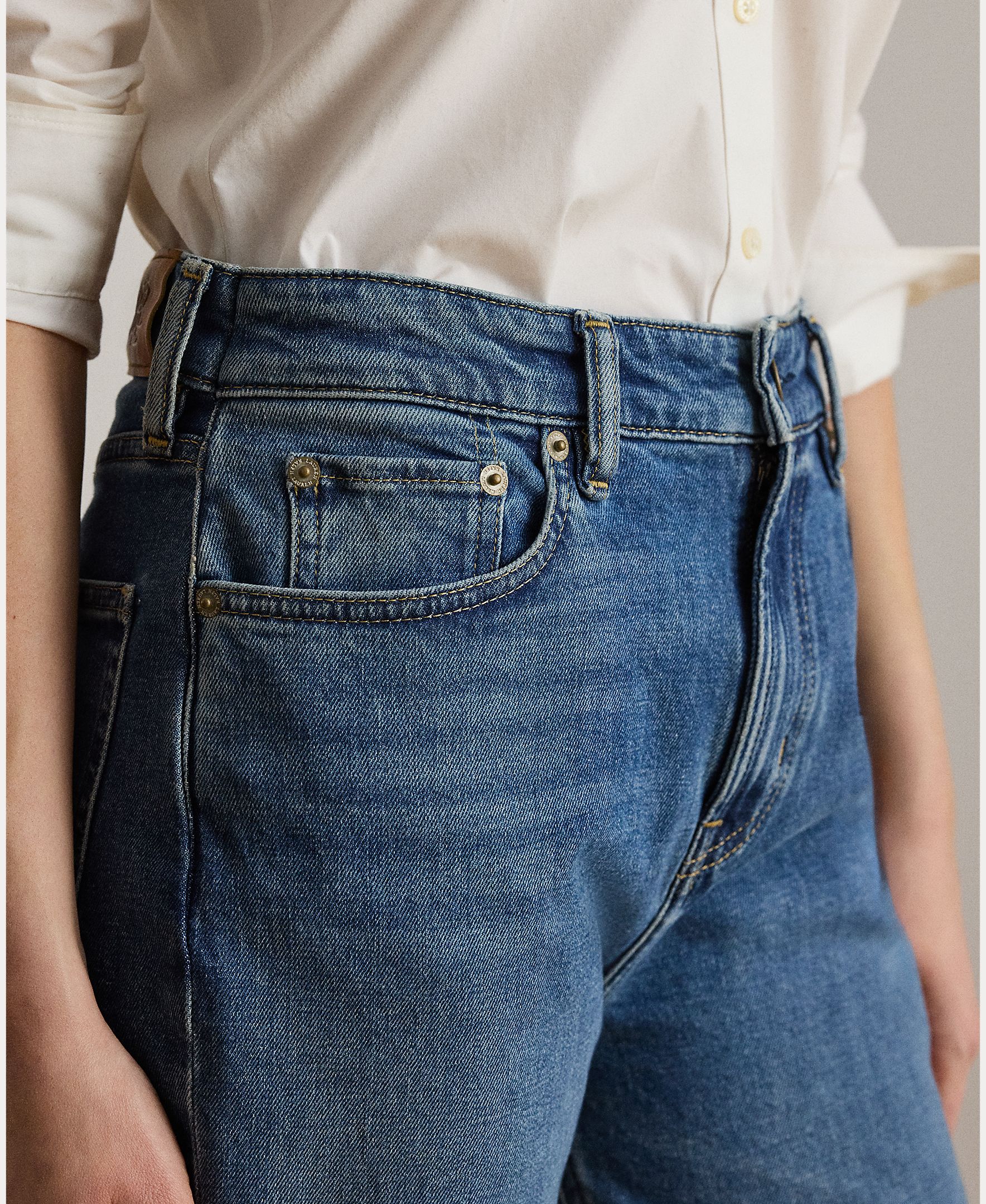 Jeans Straight de Algodão com Cintura Subida Azul-índigo-5
