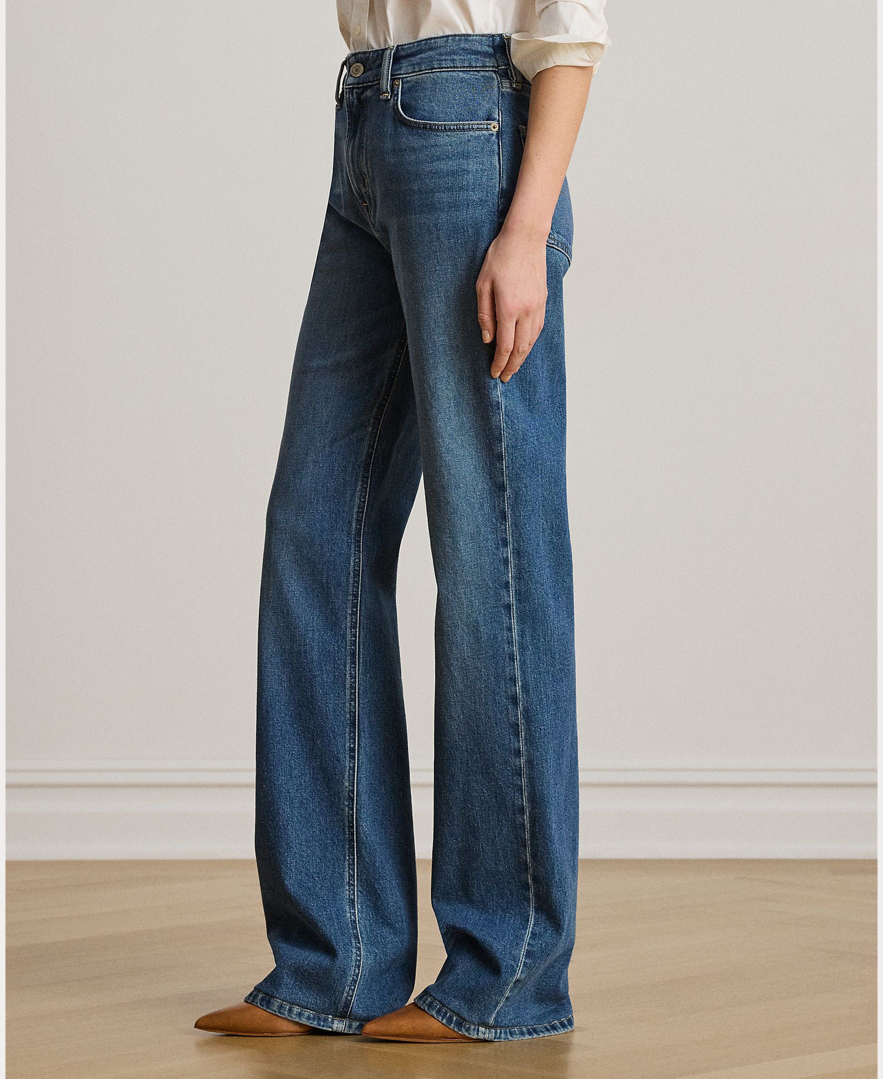 Jeans Straight de Algodão com Cintura Subida Azul-índigo-6