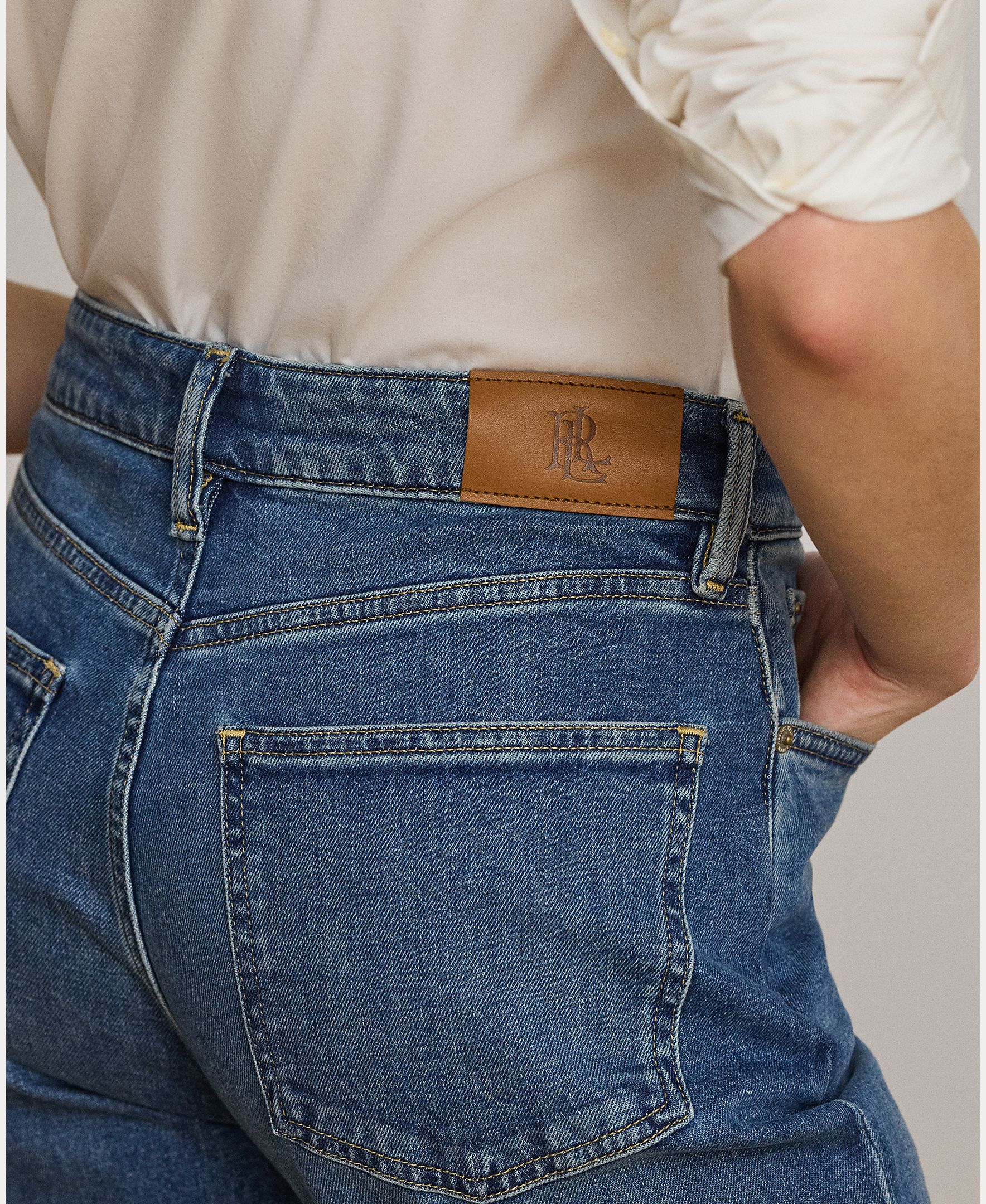 Jeans Straight de Algodão com Cintura Subida Azul-índigo-7