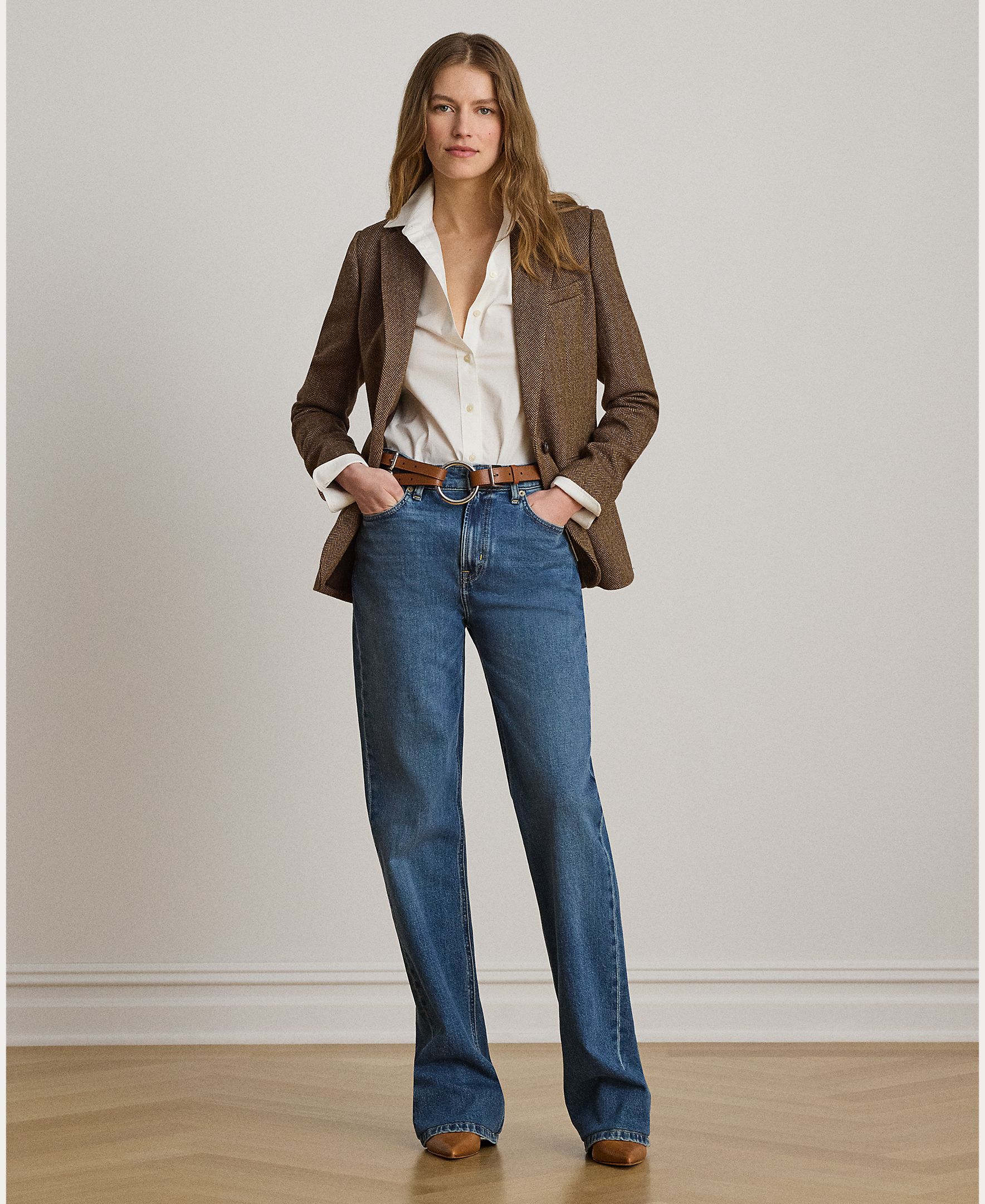 Jeans Straight de Algodão com Cintura Subida Azul-índigo-8
