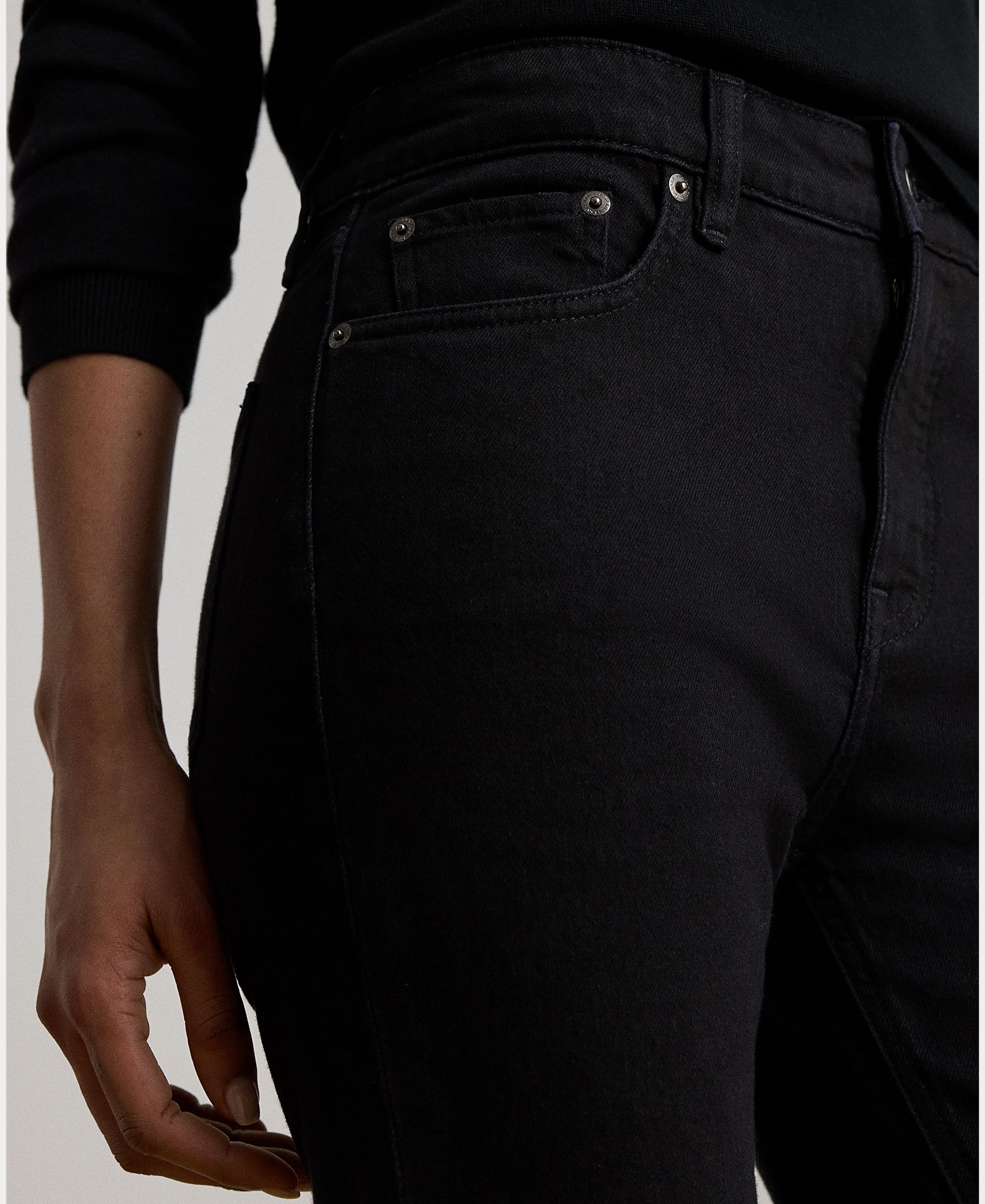 Jeans Skinny de Algodão com Cintura Média Preto-5