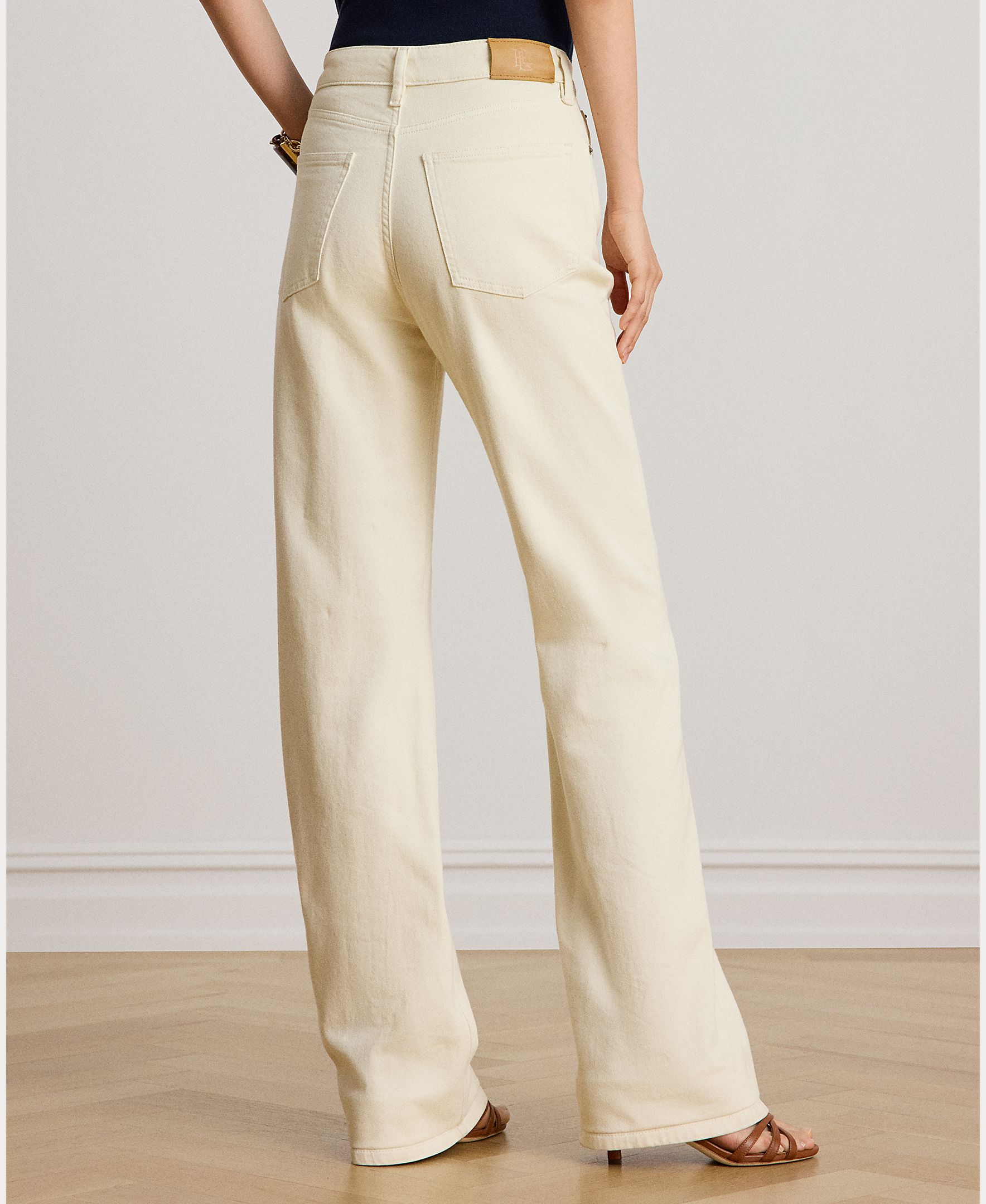 Jeans Straight de Algodão com Cintura Subida Creme-4