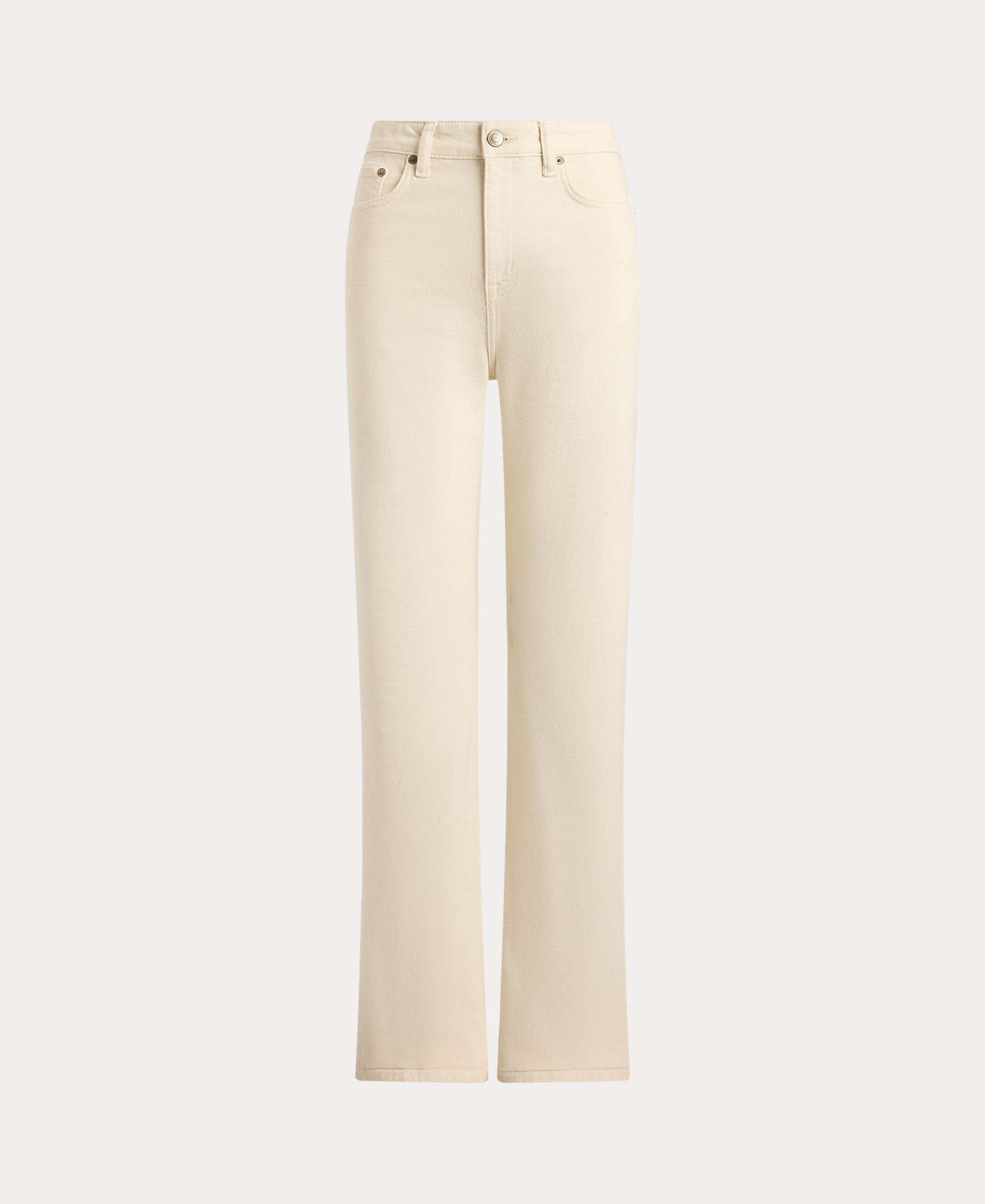 Jeans Straight de Algodão com Cintura Subida Creme-7
