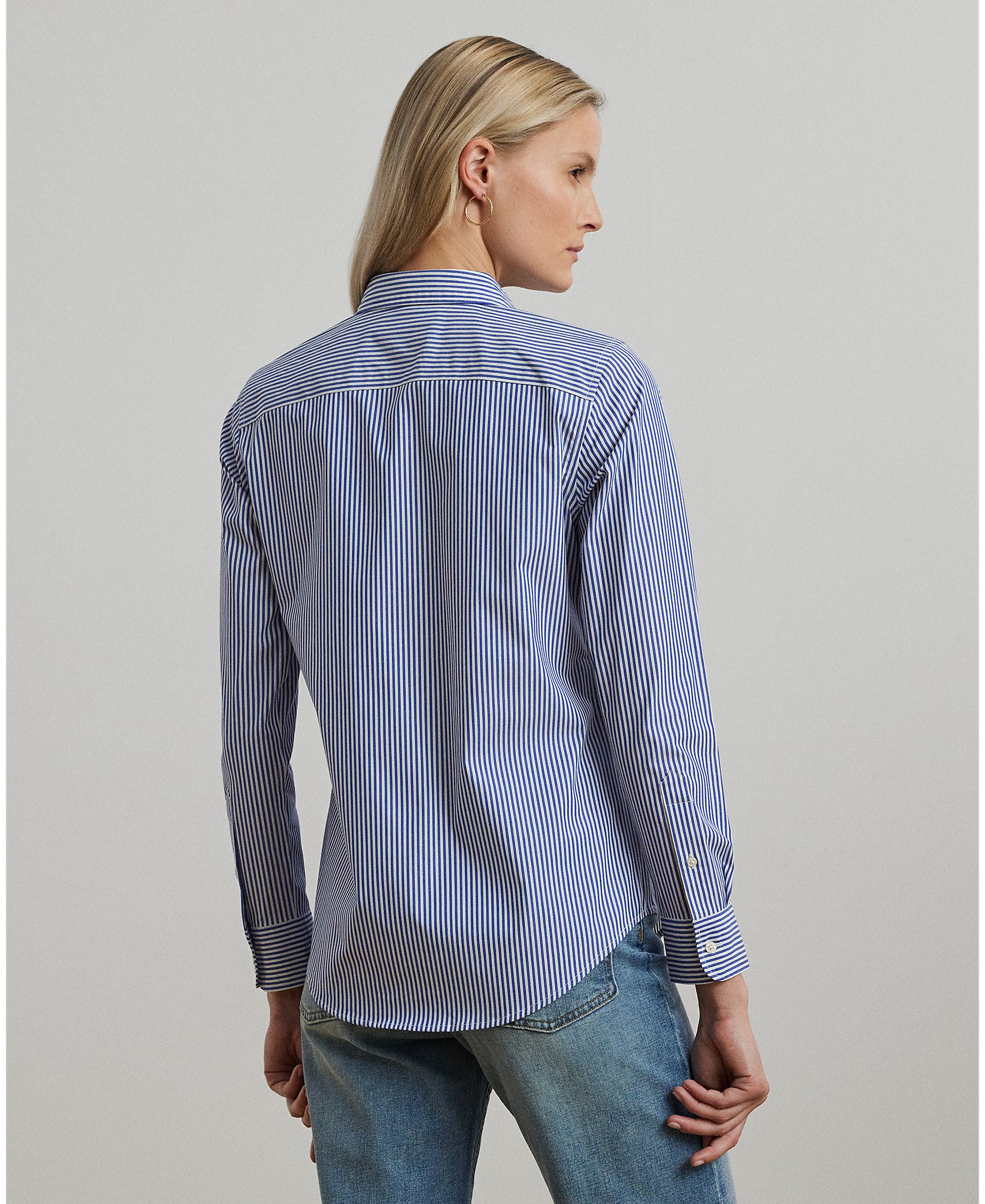 Camisa às Riscas e em Algodão Azul-3