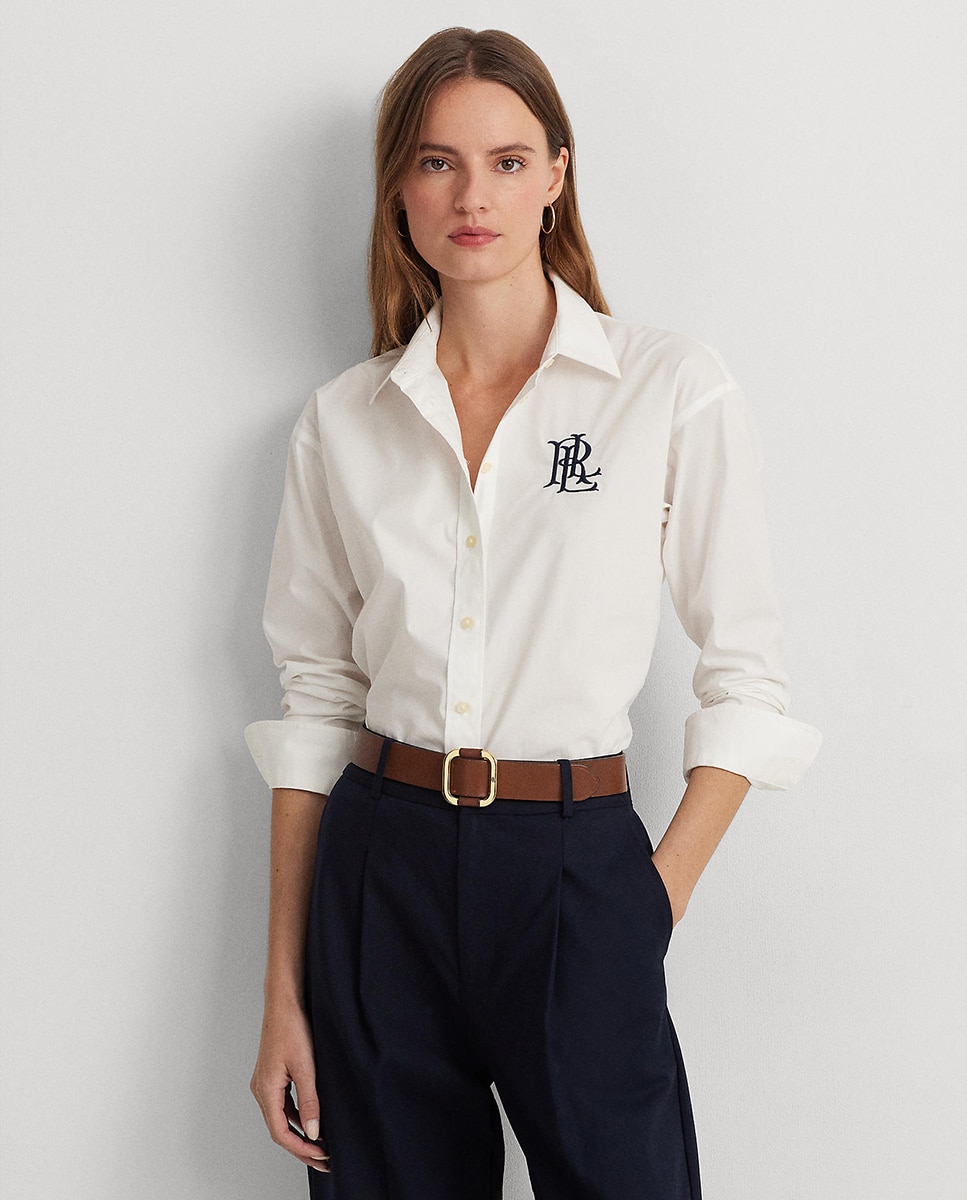 Camisa de algodão com manga comprida Branco-1