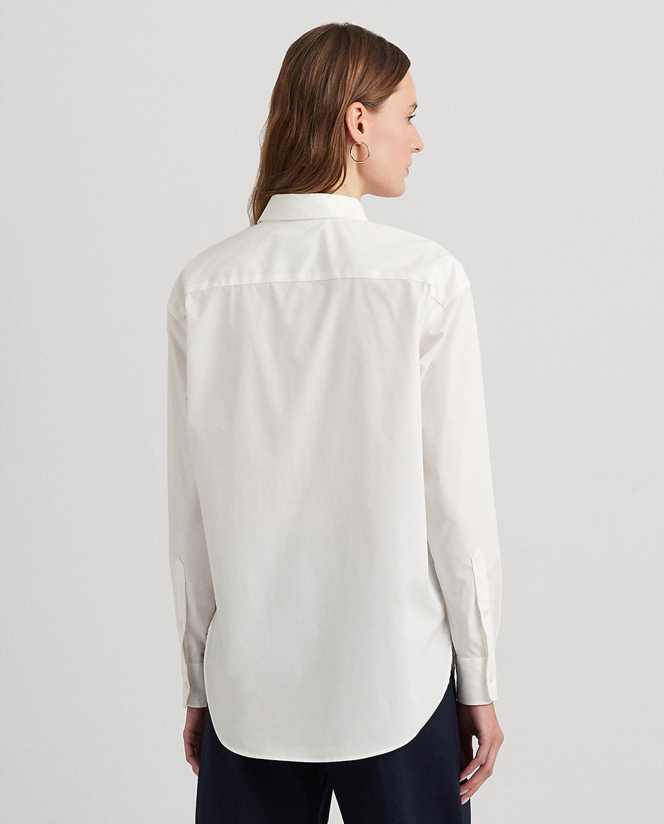 Camisa de algodão com manga comprida Branco-3