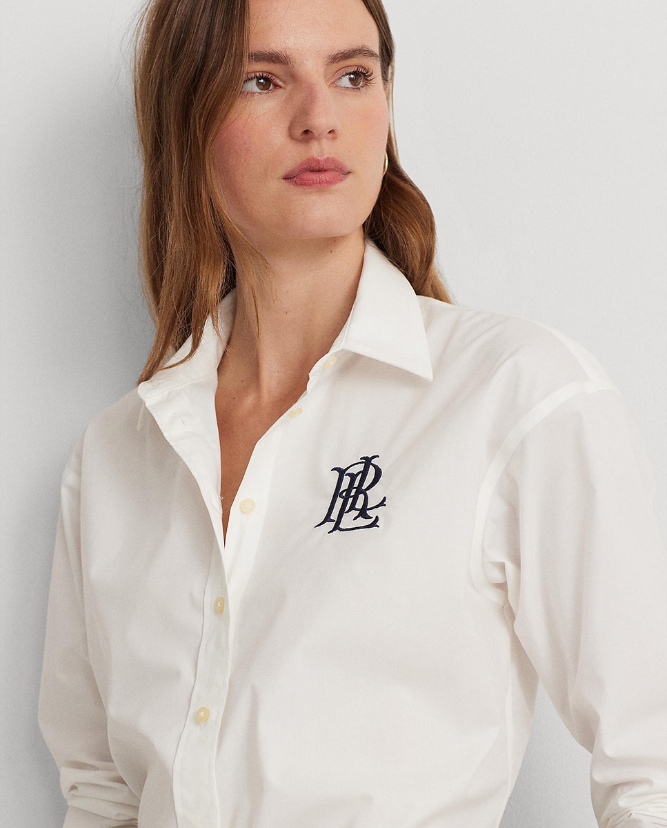 Camisa de algodão com manga comprida Branco-4
