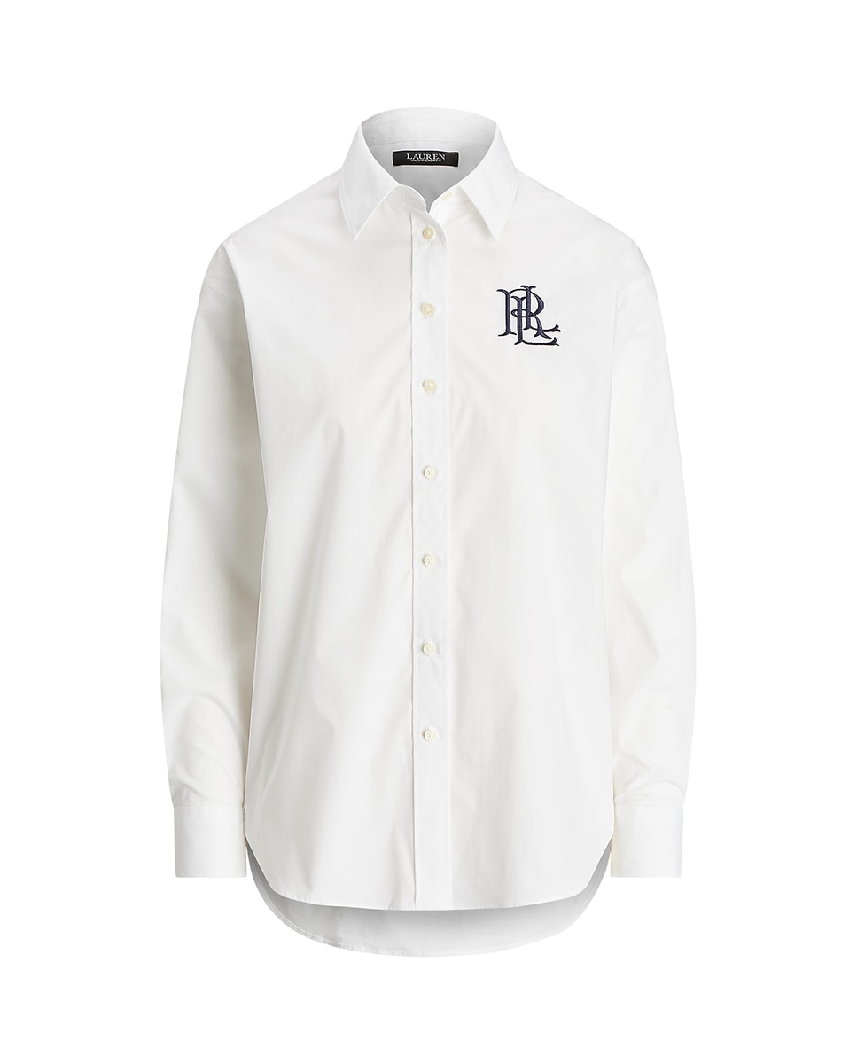 Camisa de algodão com manga comprida Branco-5