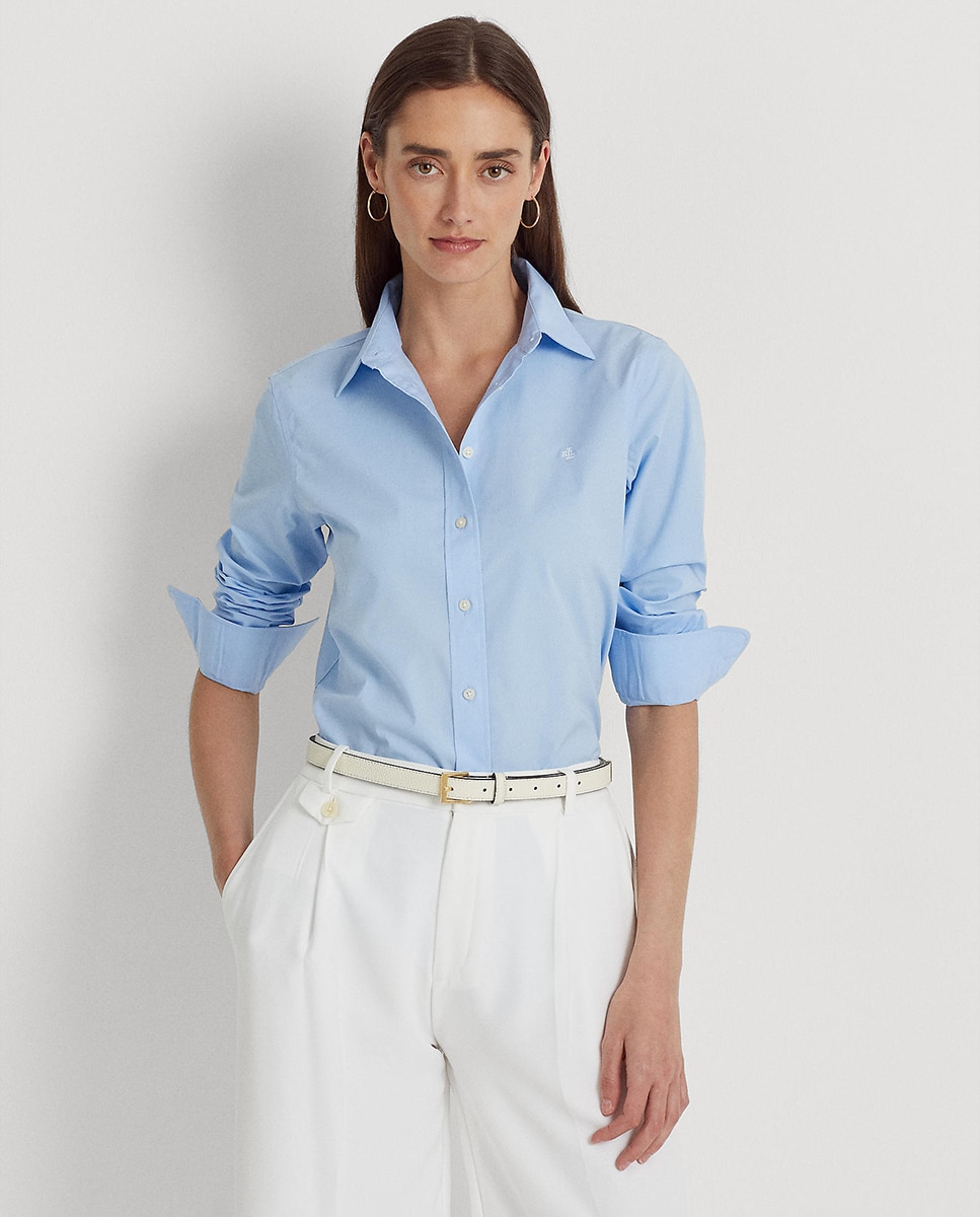 Imagem 0 de Camisa branca de mulher Lauren Ralph Lauren de manga comprida