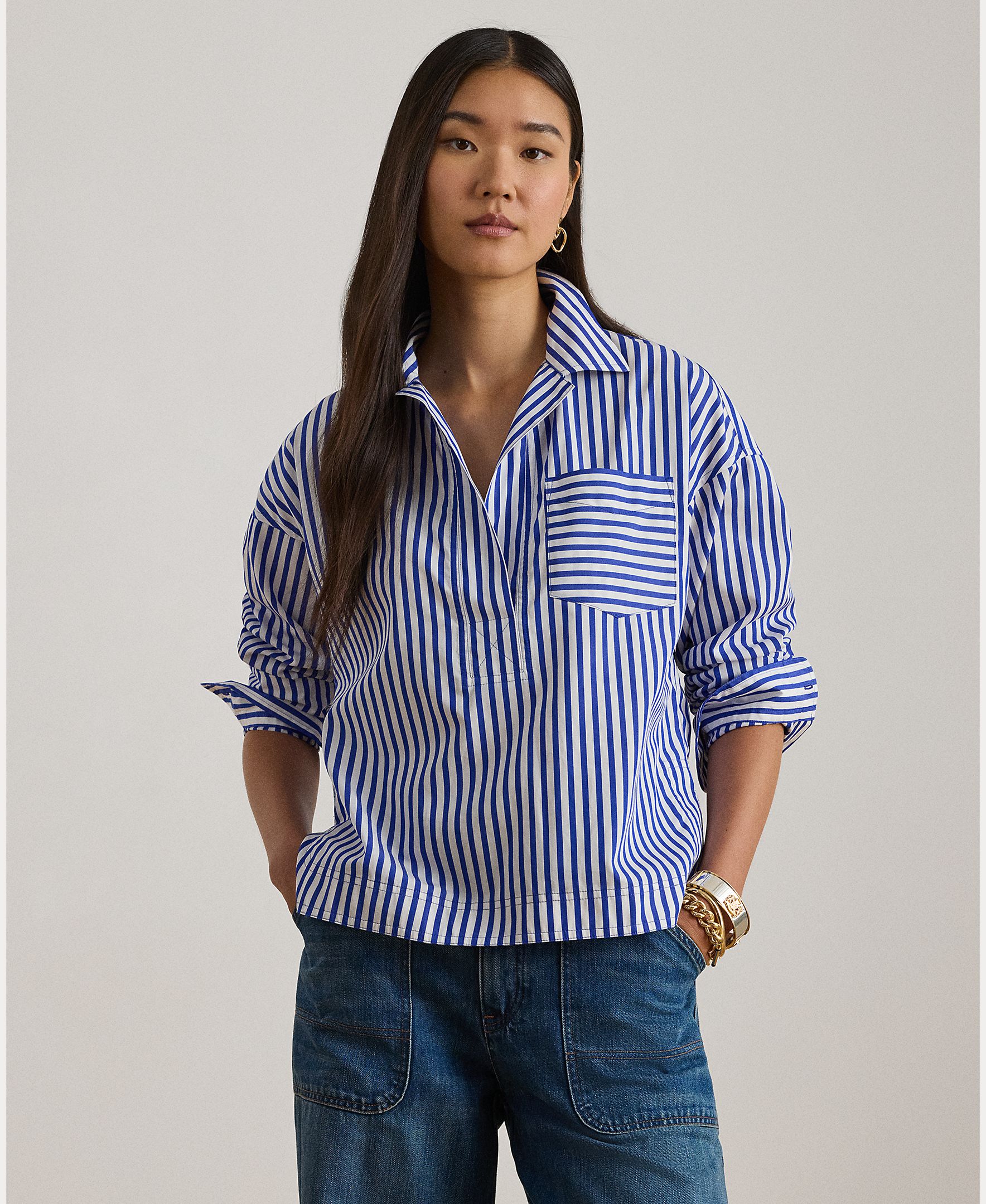 Lauren Ralph Lauren - Camisa de mujer de algodón de corte recto.