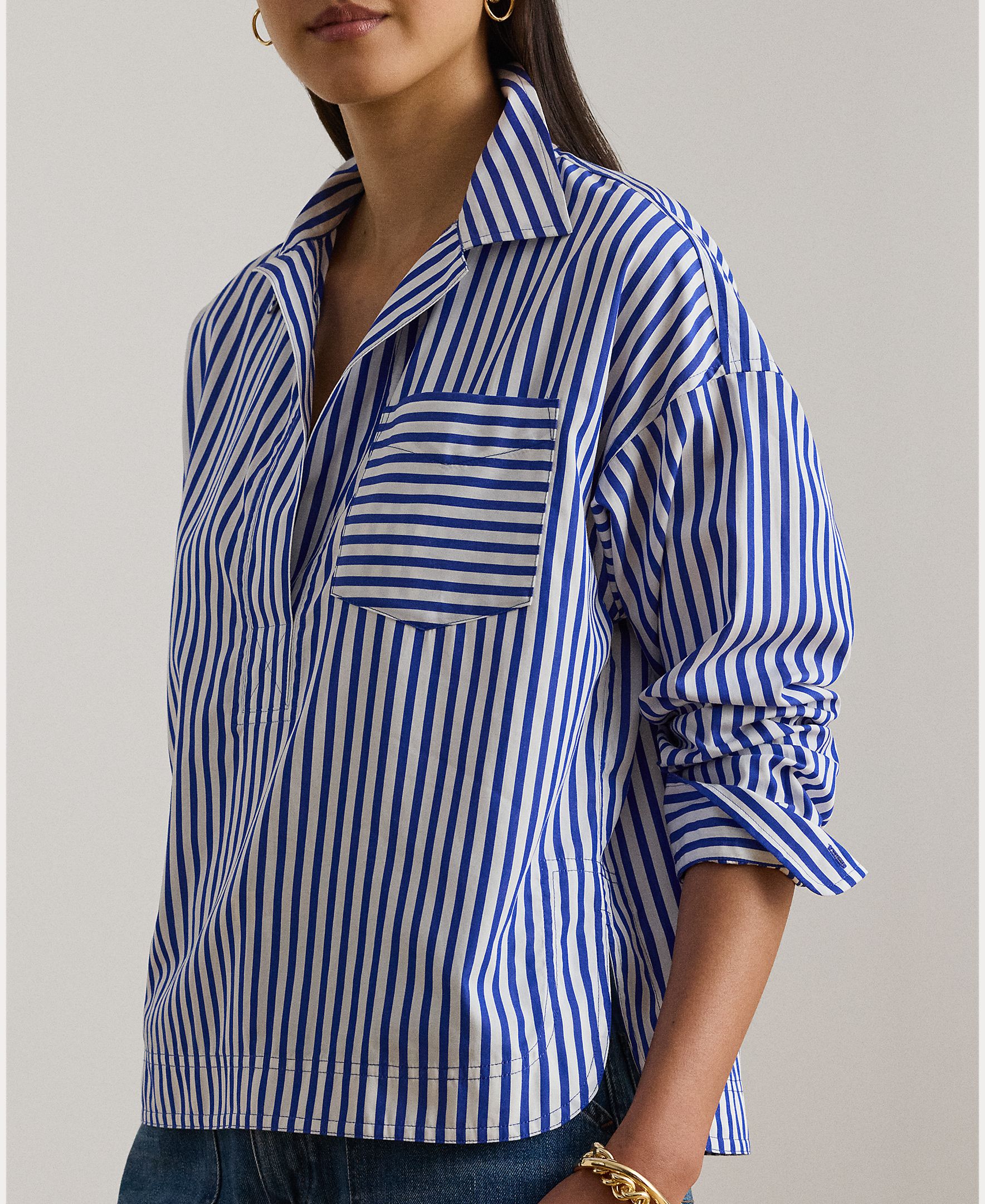 Camisa Regular de Algodão Azul-3