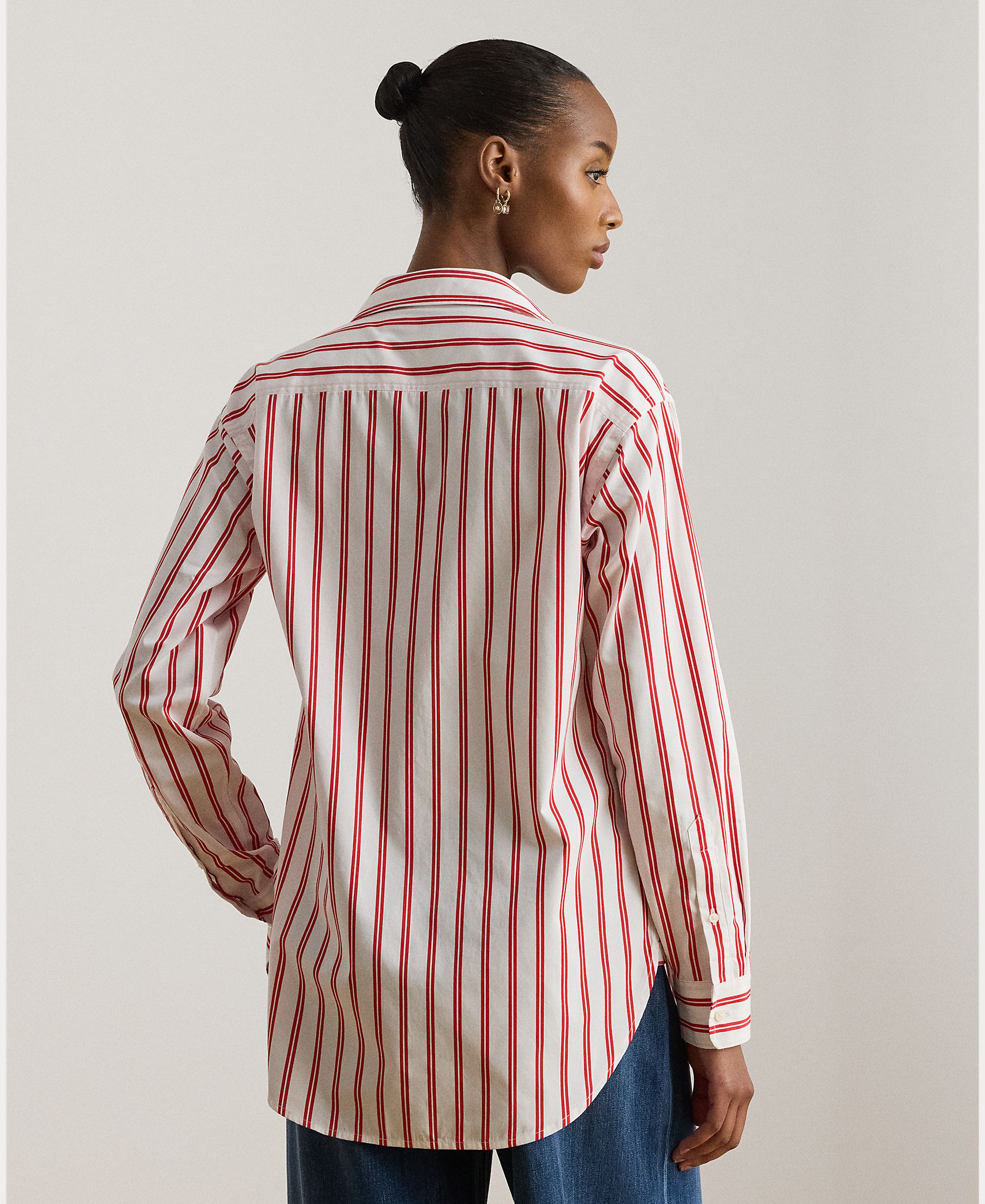 Camisa às Riscas e em Algodão Branco / Vermelho-2